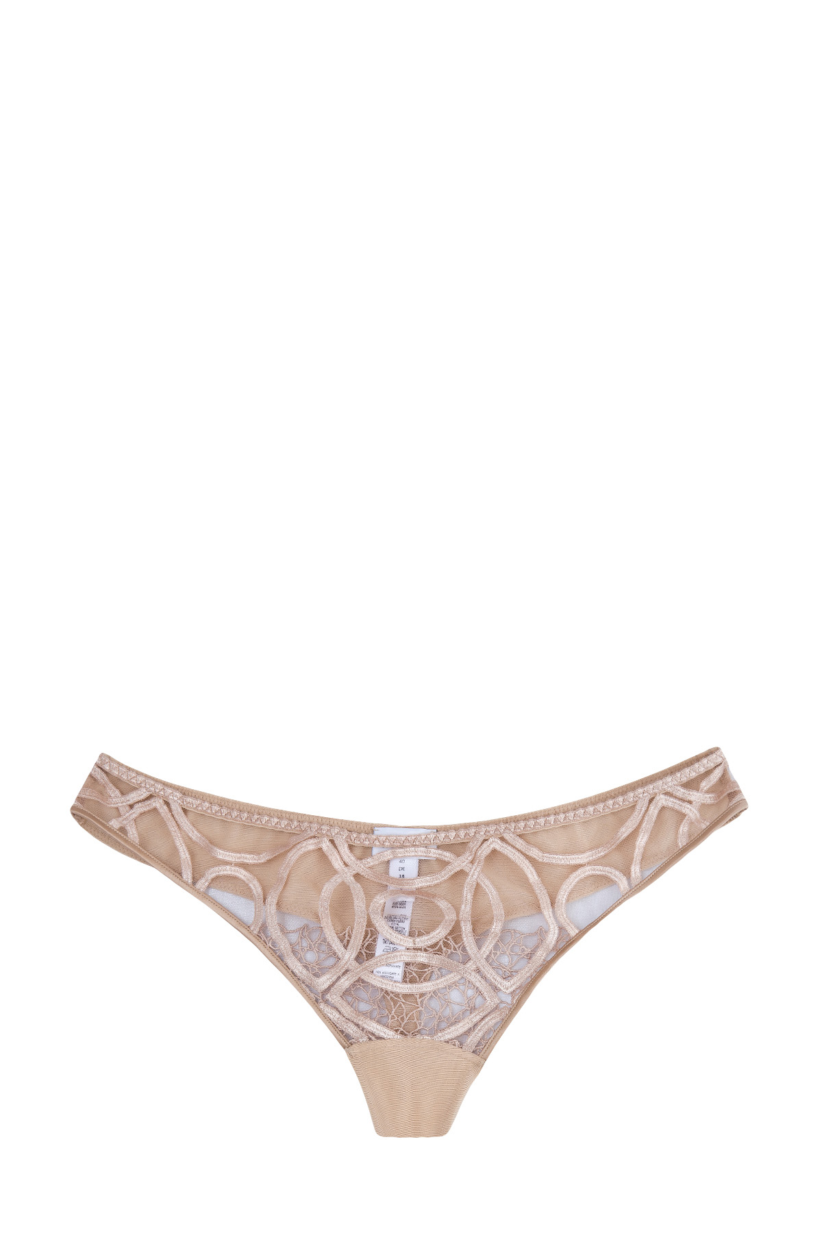 

Стринги из полупрозрачной сетчатой ткани с шелковой аппликацией, Бежевый, Стринги из полупрозрачной сетчатой ткани с шелковой аппликацией