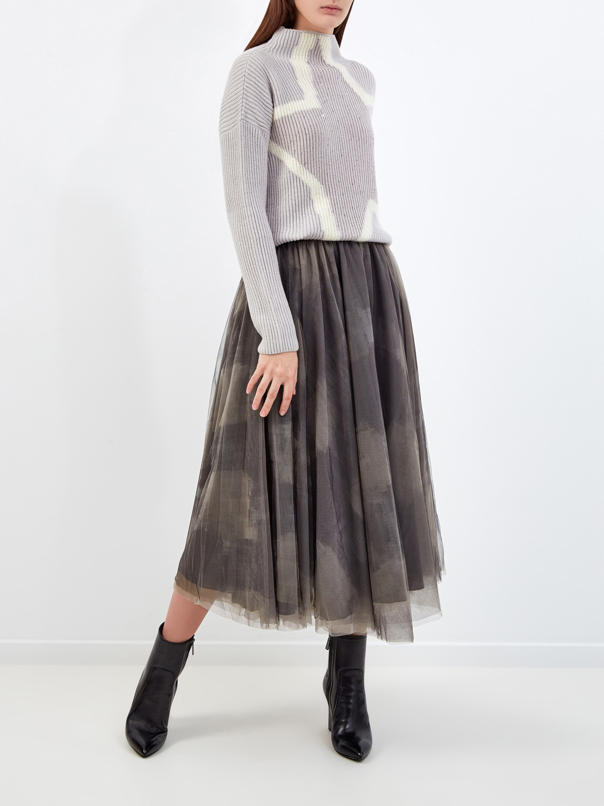 Джемпер из фактурной пряжи на основе шерсти и шелка LORENA ANTONIAZZI, цвет бежевый, размер 38;40;46 - фото 2