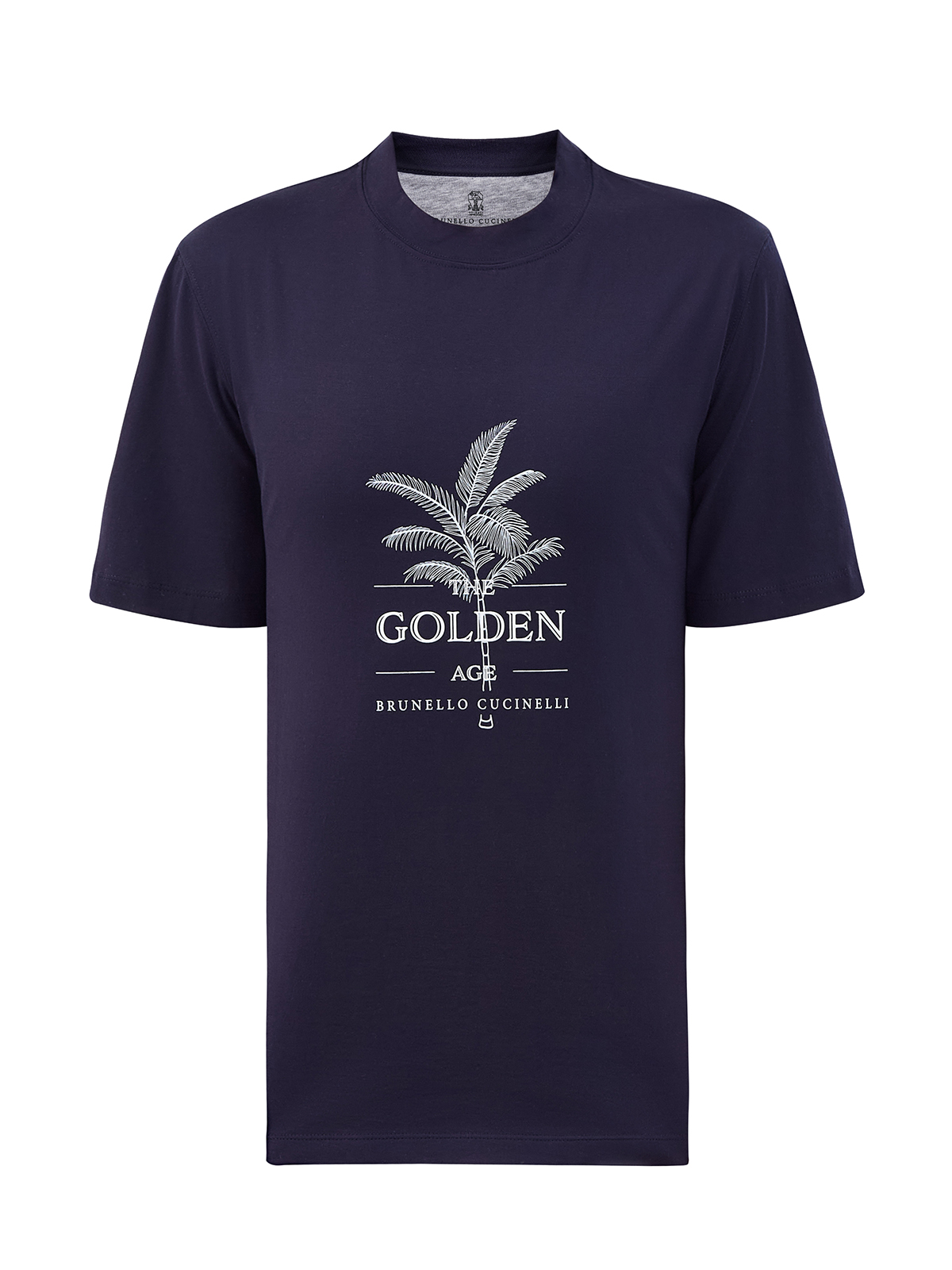 Хлопковая футболка из гладкого джерси с принтом The Golden Age BRUNELLO CUCINELLI, цвет синий, размер 52;54;56;48