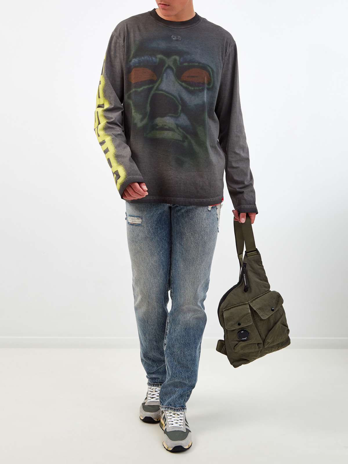 Лонгслив кроя oversize с принтом в стиле граффити Серый, фото 2