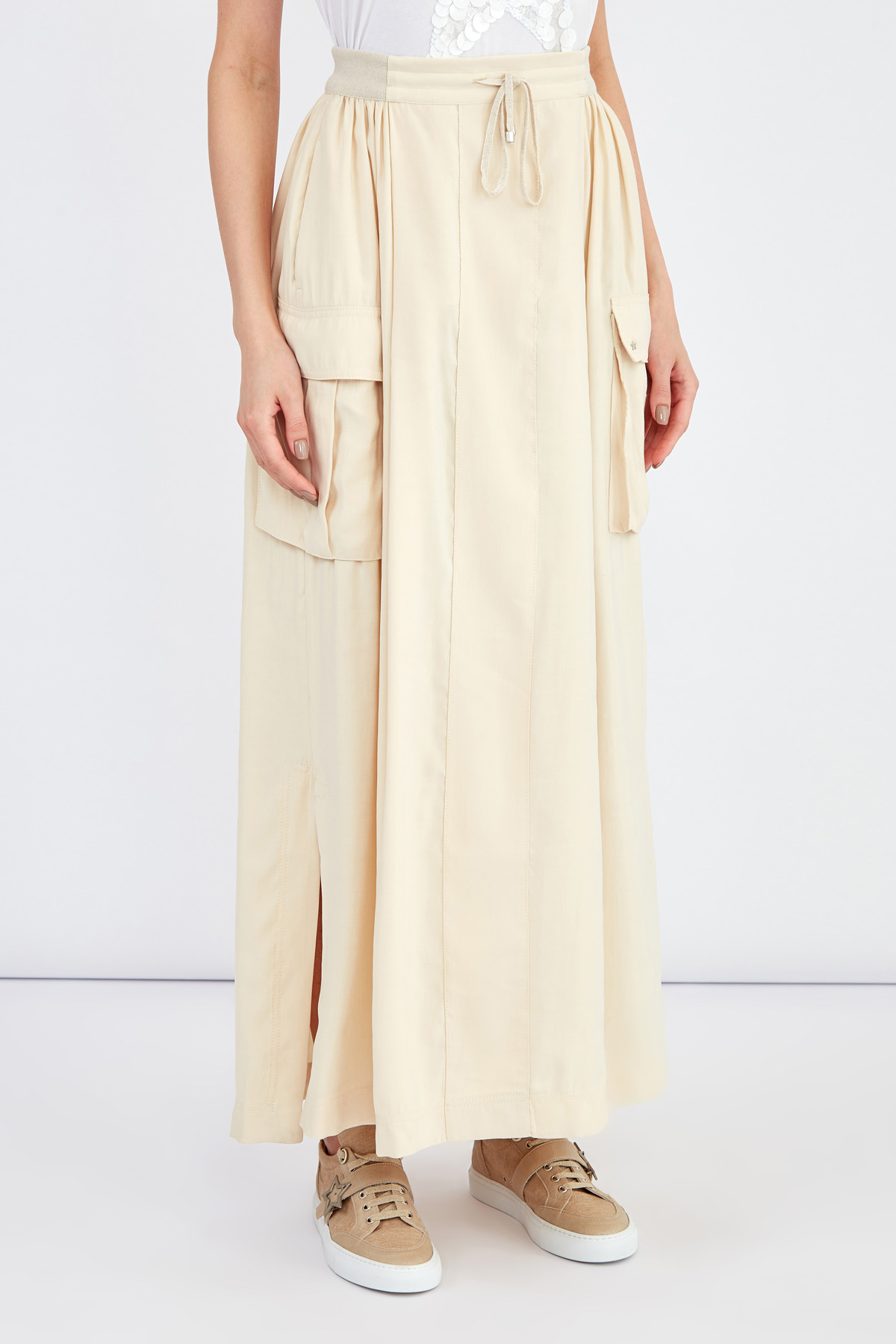 Юбка из бархатистой ткани с объемными карманами в стиле карго LORENA ANTONIAZZI, цвет бежевый, размер 38;40 - фото 3