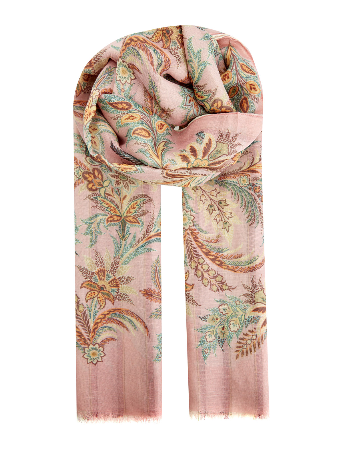 Двусторонний шарф из тонкого модала, льна и кашемира с принтом ETRO, цвет розовый, размер S;M;L