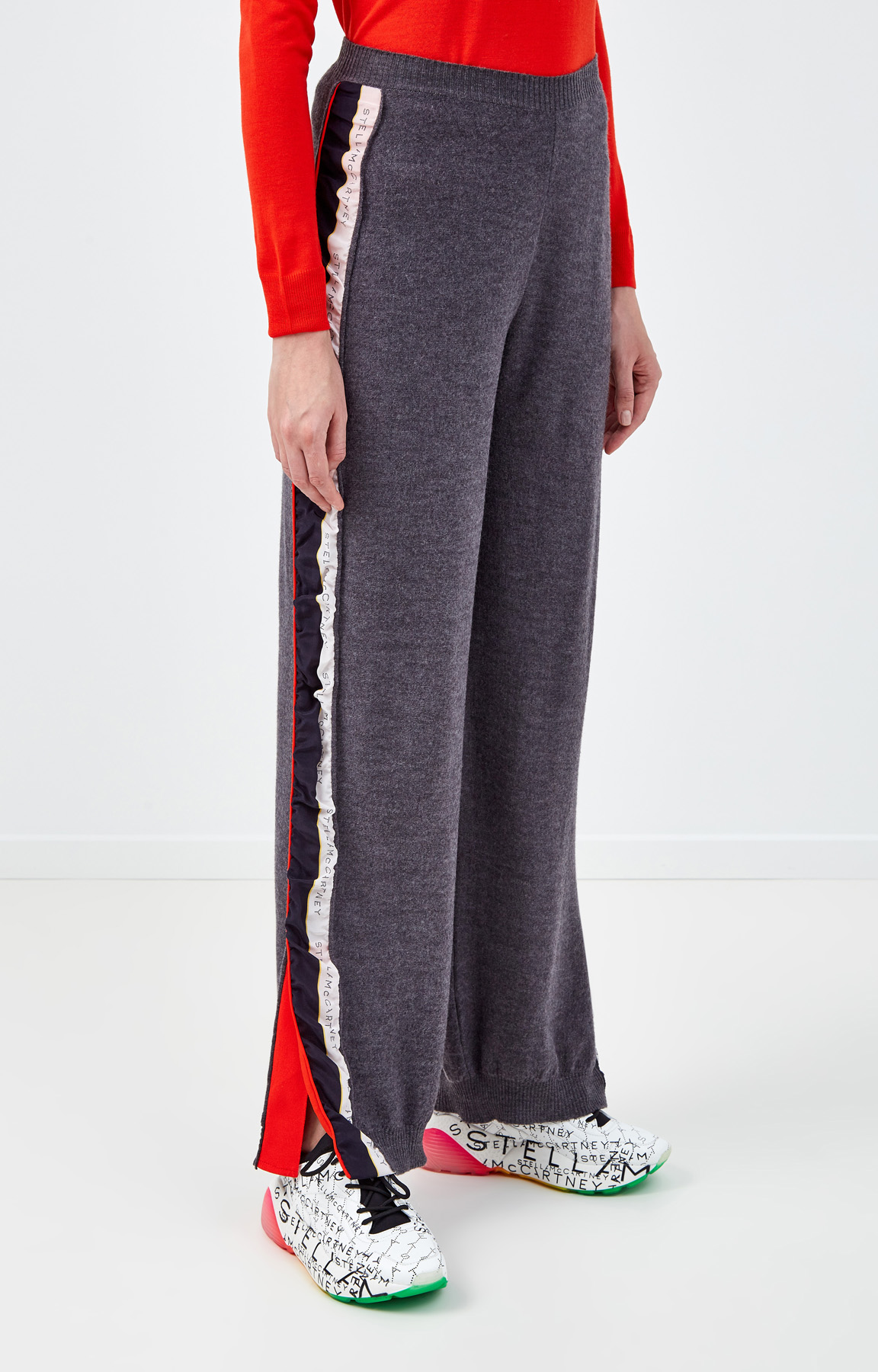 Шерстяные брюки-джоггеры с лампасами из шелка STELLA McCARTNEY, цвет серый, размер S;XS - фото 3