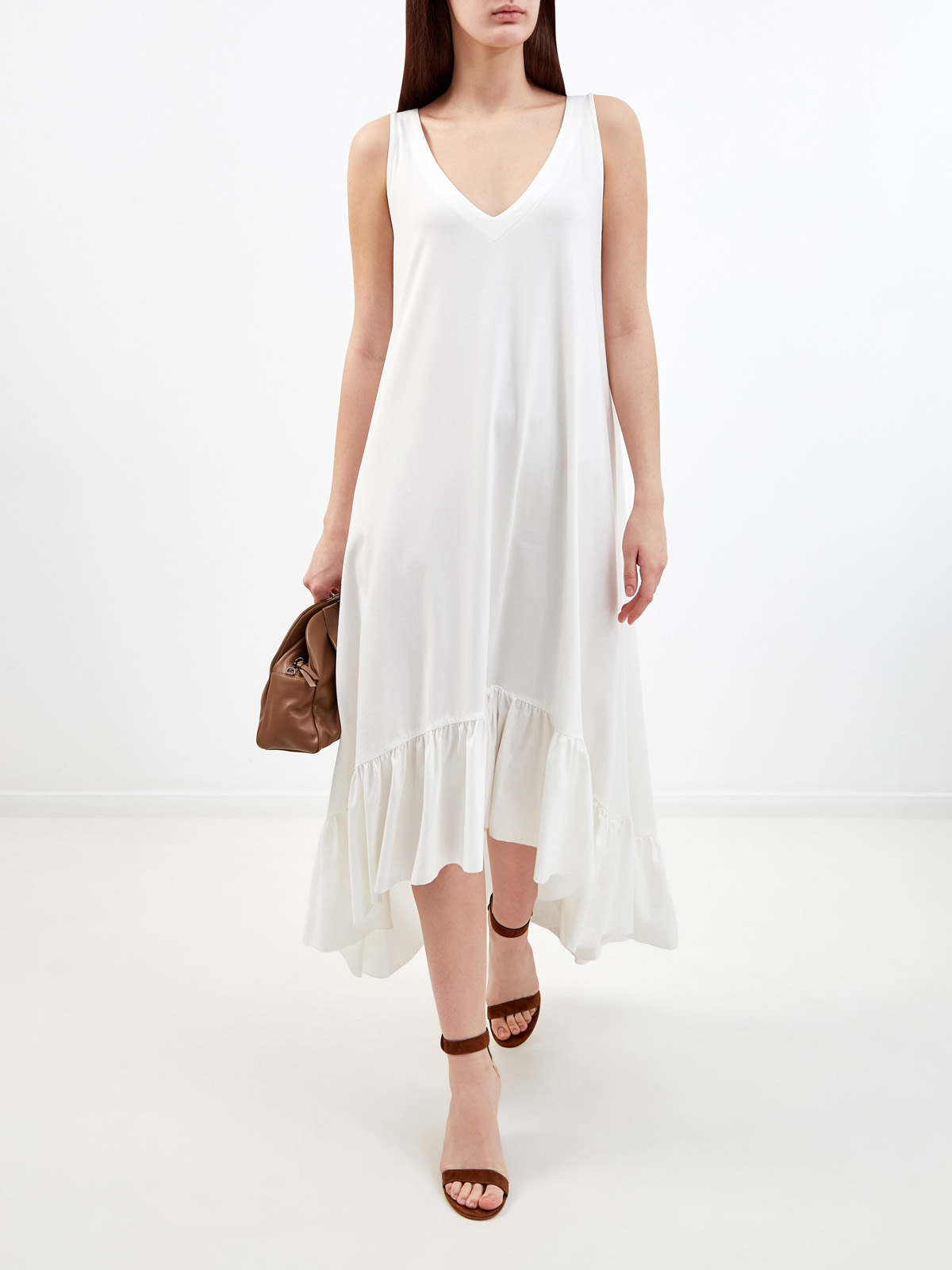 Платье-макси из гладкого хлопка и модала с асимметричным подолом RE VERA, цвет белый, размер XS;M;S - фото 2