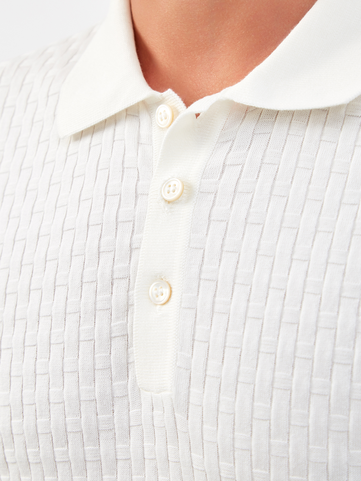 Хлопковое поло фактурной вязки с застежкой на пуговицы GRAN SASSO, цвет белый, размер 46;52;54;56;58;60 - фото 5