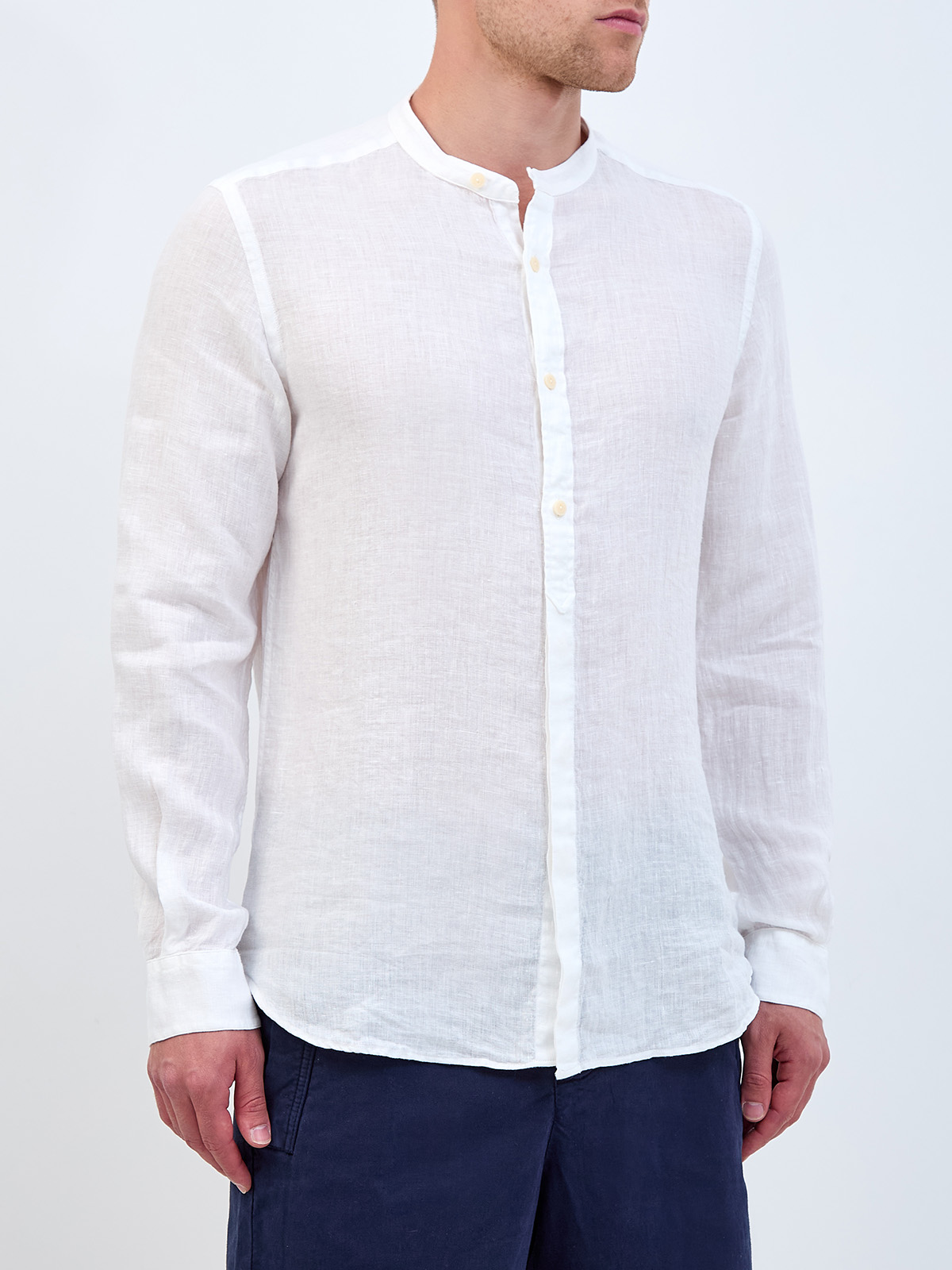 Белая рубашка из тонкой льняной ткани с корейским воротом MC2 SAINT BARTH, цвет белый, размер 48;50;52;54 - фото 3