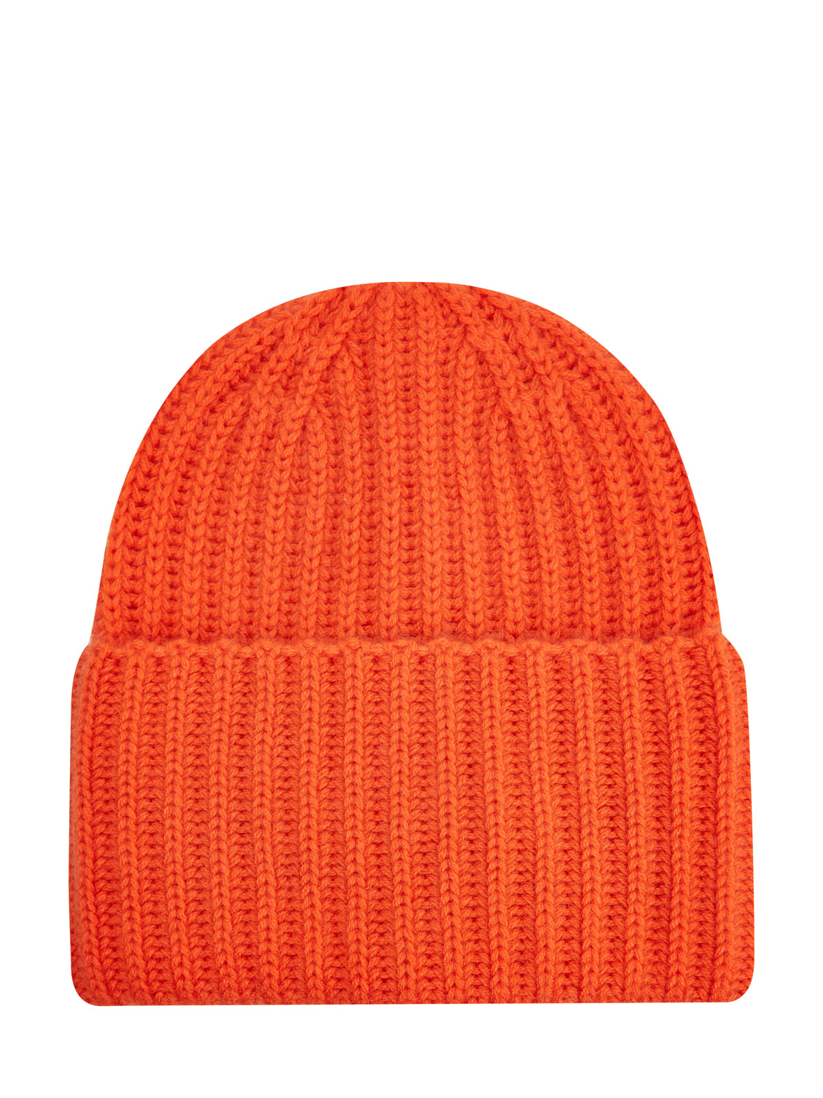 Яркая шапка из теплой кашемировой пряжи с отворотом RE VERA, цвет оранжевый, размер S;M