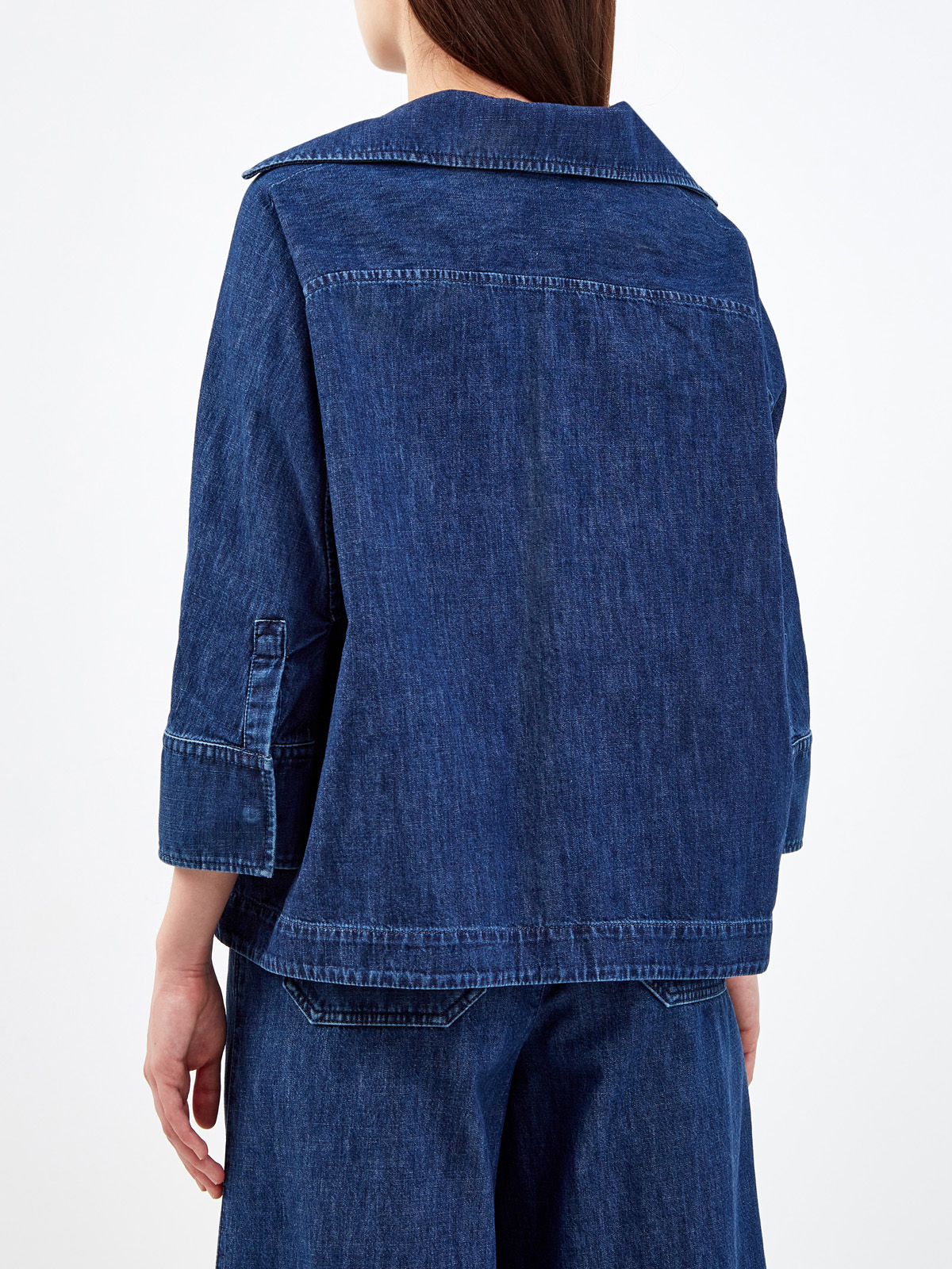 Объемная блуза из тонкого денима с V-образным вырезом VALENTINO, цвет синий, размер 40;42;44;38 - фото 4