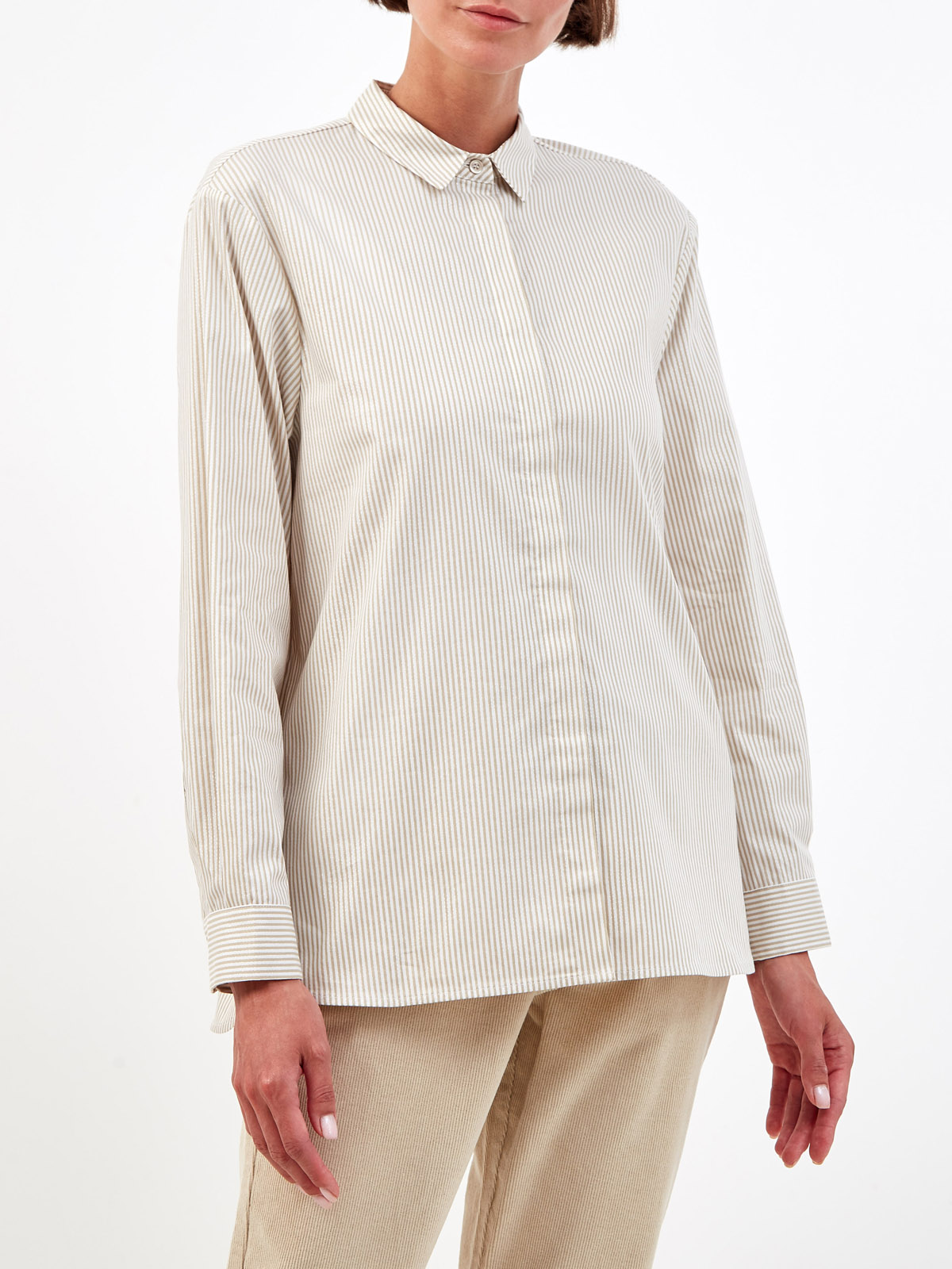 Рубашка из эластичного хлопкового поплина в тонкую полоску PESERICO, цвет бежевый, размер 40;42;44;46 - фото 3