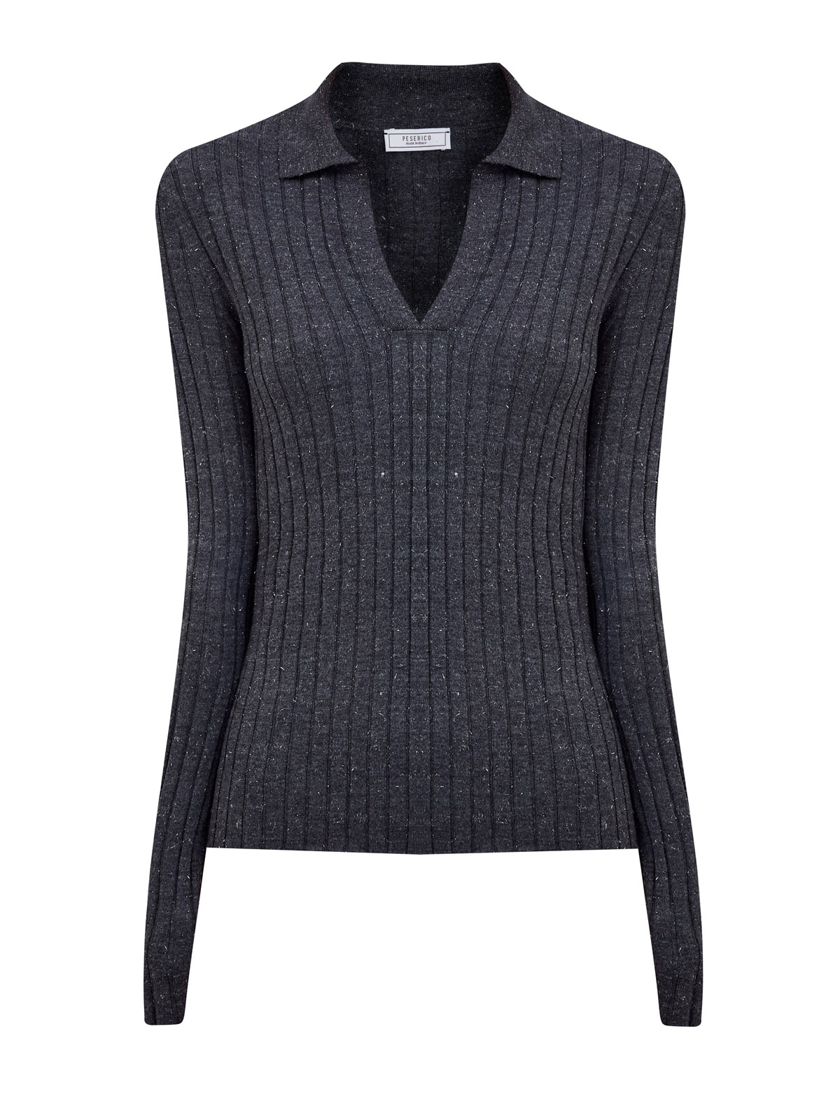 Облегающий пуловер в рубчик с серебристой нитью ламе 60720₽