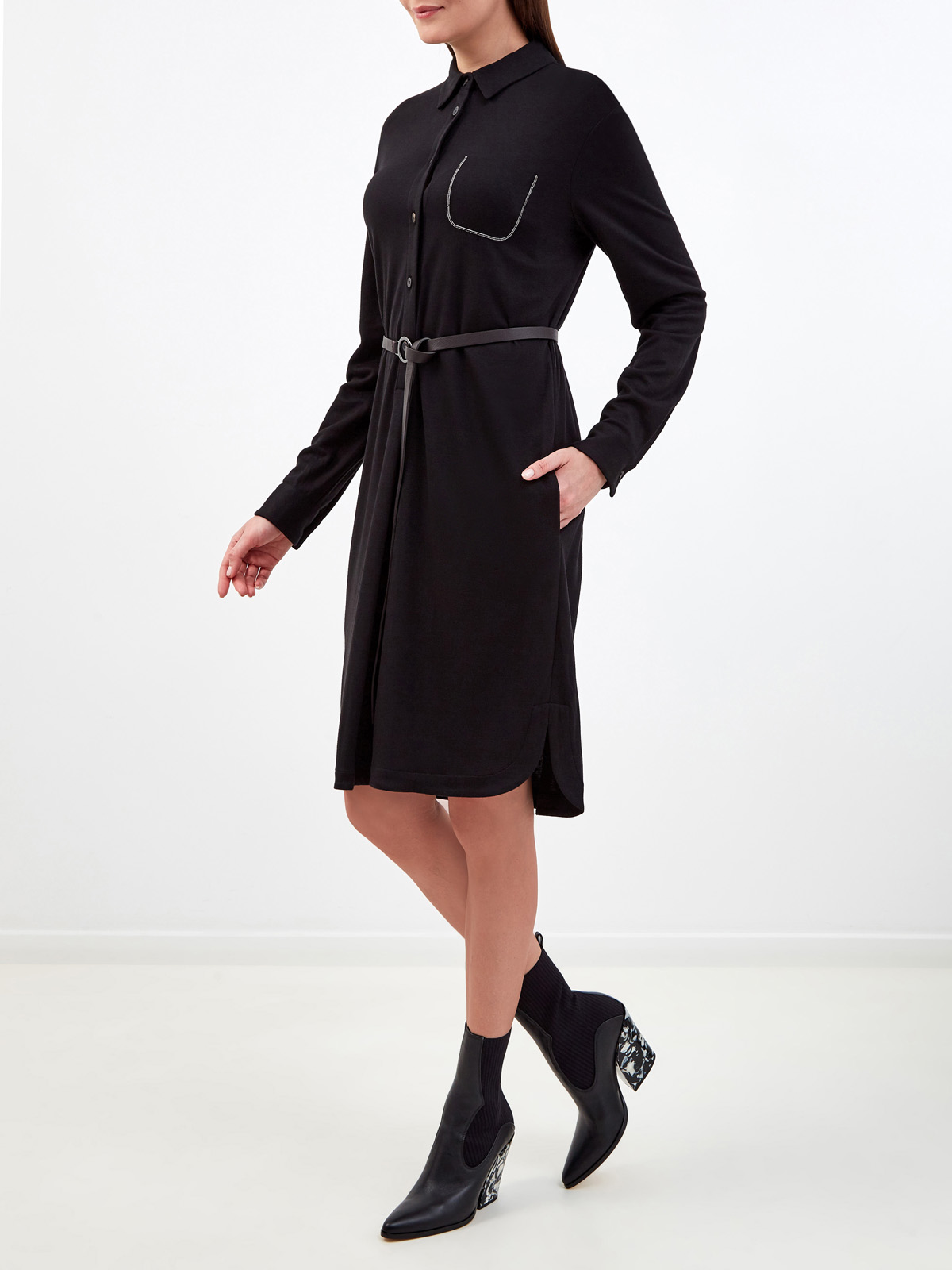 Платье-рубашка с поясом и декоративным карманом Punto Luce PESERICO, цвет черный, размер 44;46;48;42 - фото 2