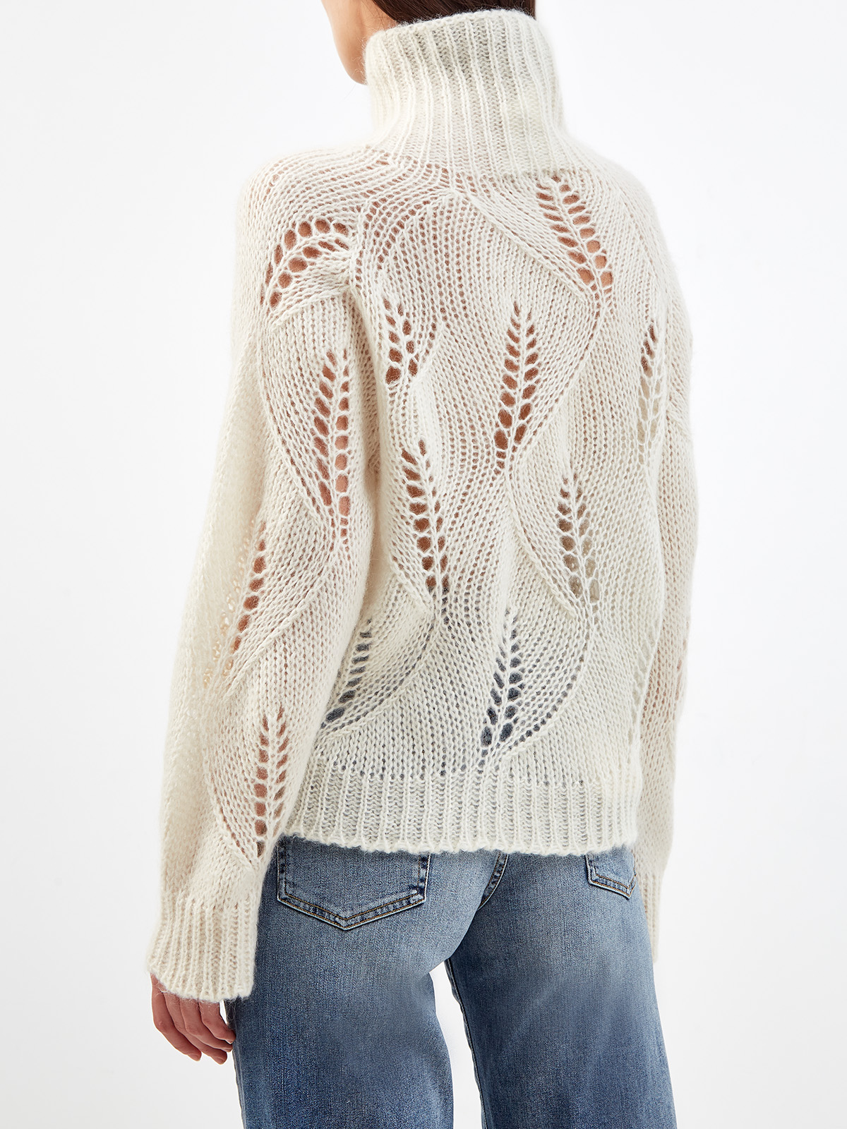 Мохеровый свитер ручной ажурной вязки FABIANA FILIPPI, цвет бежевый, размер 40 - фото 4