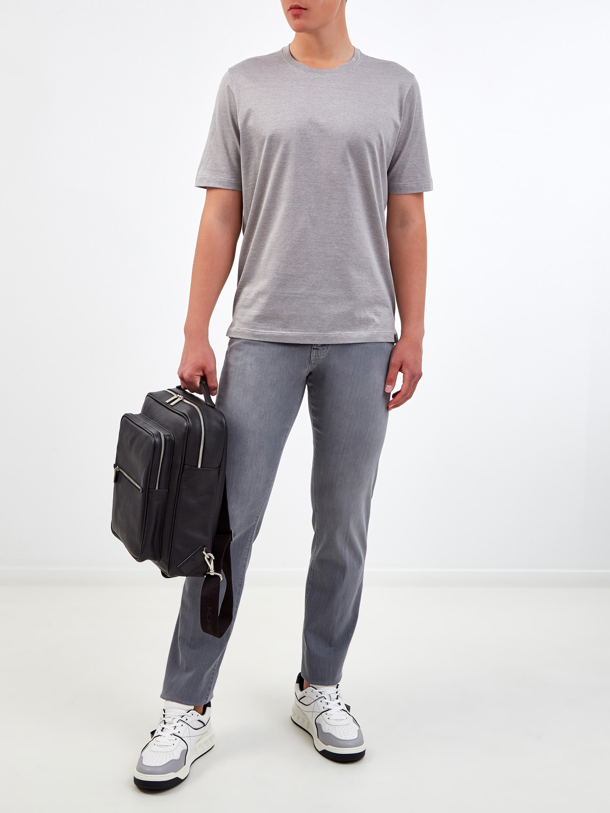 Хлопковая футболка с микро-принтом в тонкую полоску GRAN SASSO, цвет серый, размер 48;52;54;56;50 - фото 2