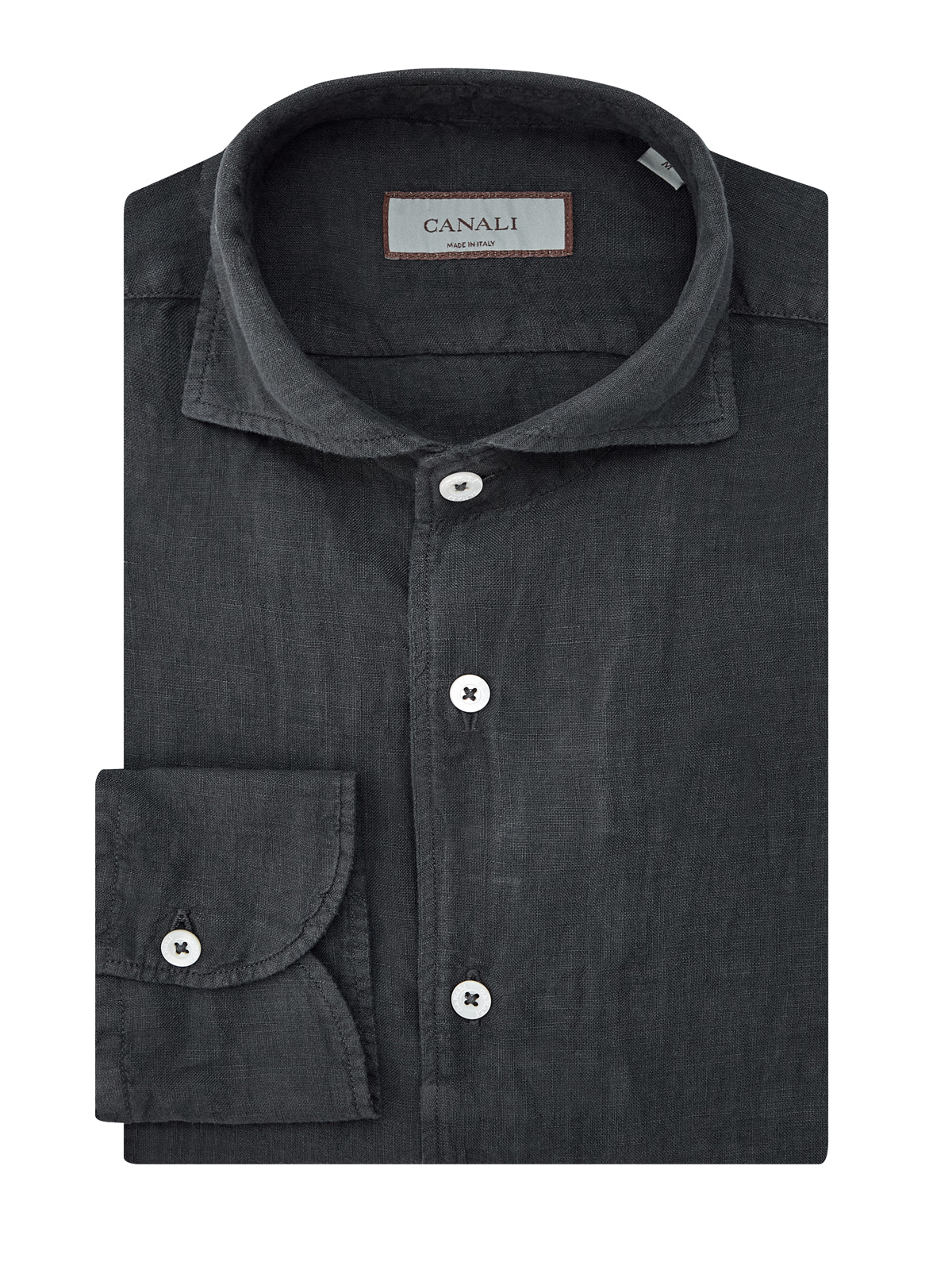Рубашка из окрашенной вручную льняной ткани CANALI серого цвета