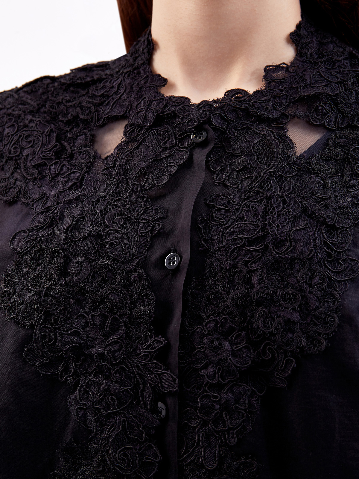 Удлиненная рубашка из полупрозрачного хлопкового муслина ERMANNO SCERVINO, цвет черный, размер 42;44;46;40 - фото 5
