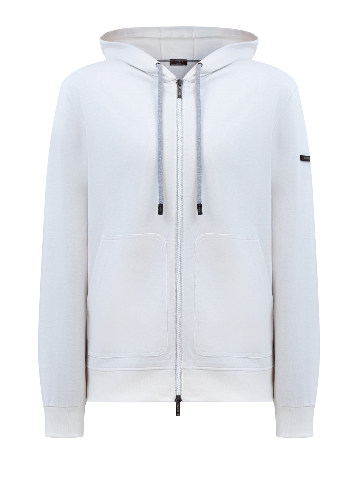 

Толстовка из мягкого хлопка интерлок с кожаной нашивкой, Белый, Толстовка из мягкого хлопка интерлок с кожаной нашивкой