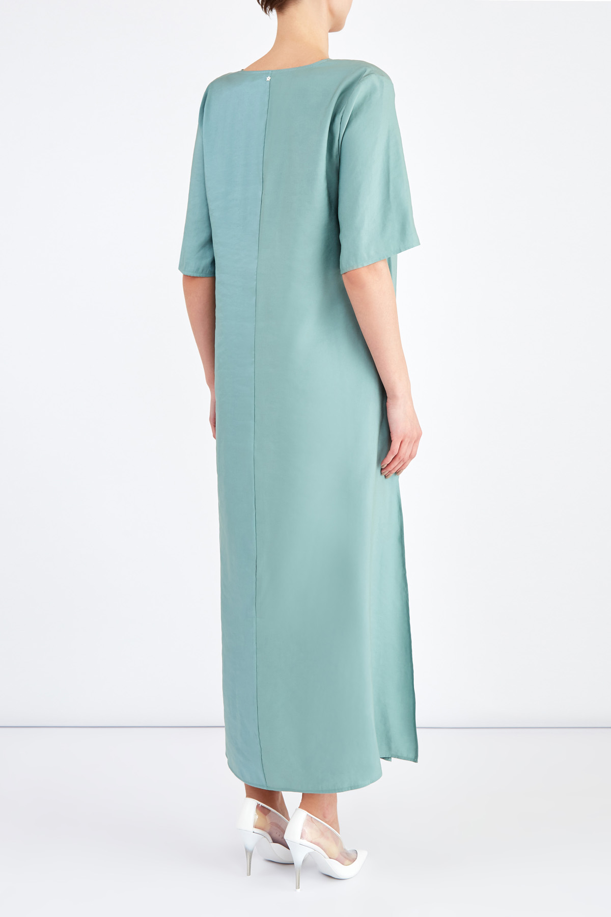 Платье из бархатистой ткани с серебряным отливом по поверхности LORENA ANTONIAZZI, цвет зеленый, размер 42 - фото 4