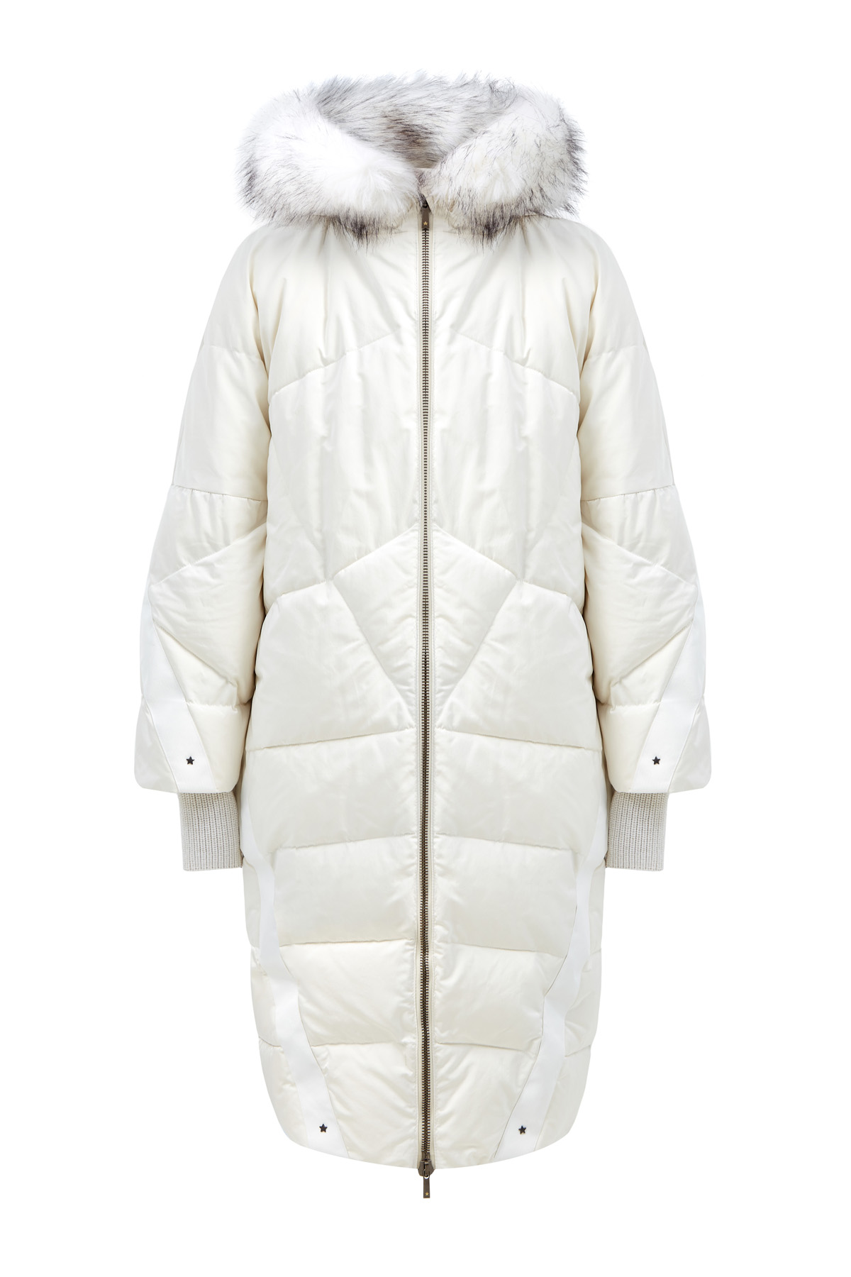Стеганая удлиненная куртка с вязаной отделкой LORENA ANTONIAZZI, цвет белый, размер 42;40 - фото 1