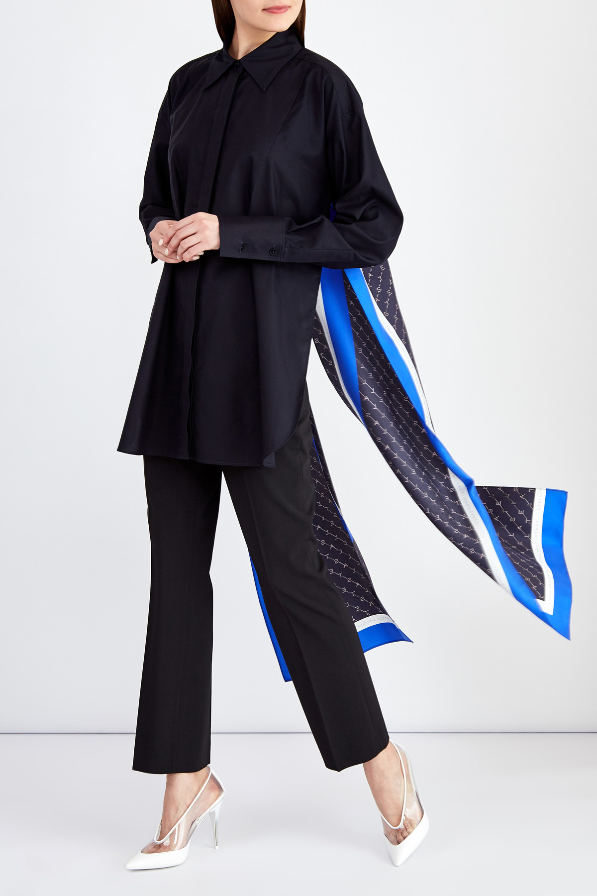 Рубашка асимметричного силуэта с удлиненным шлейфом из шелка STELLA McCARTNEY, цвет черный, размер XS - фото 2