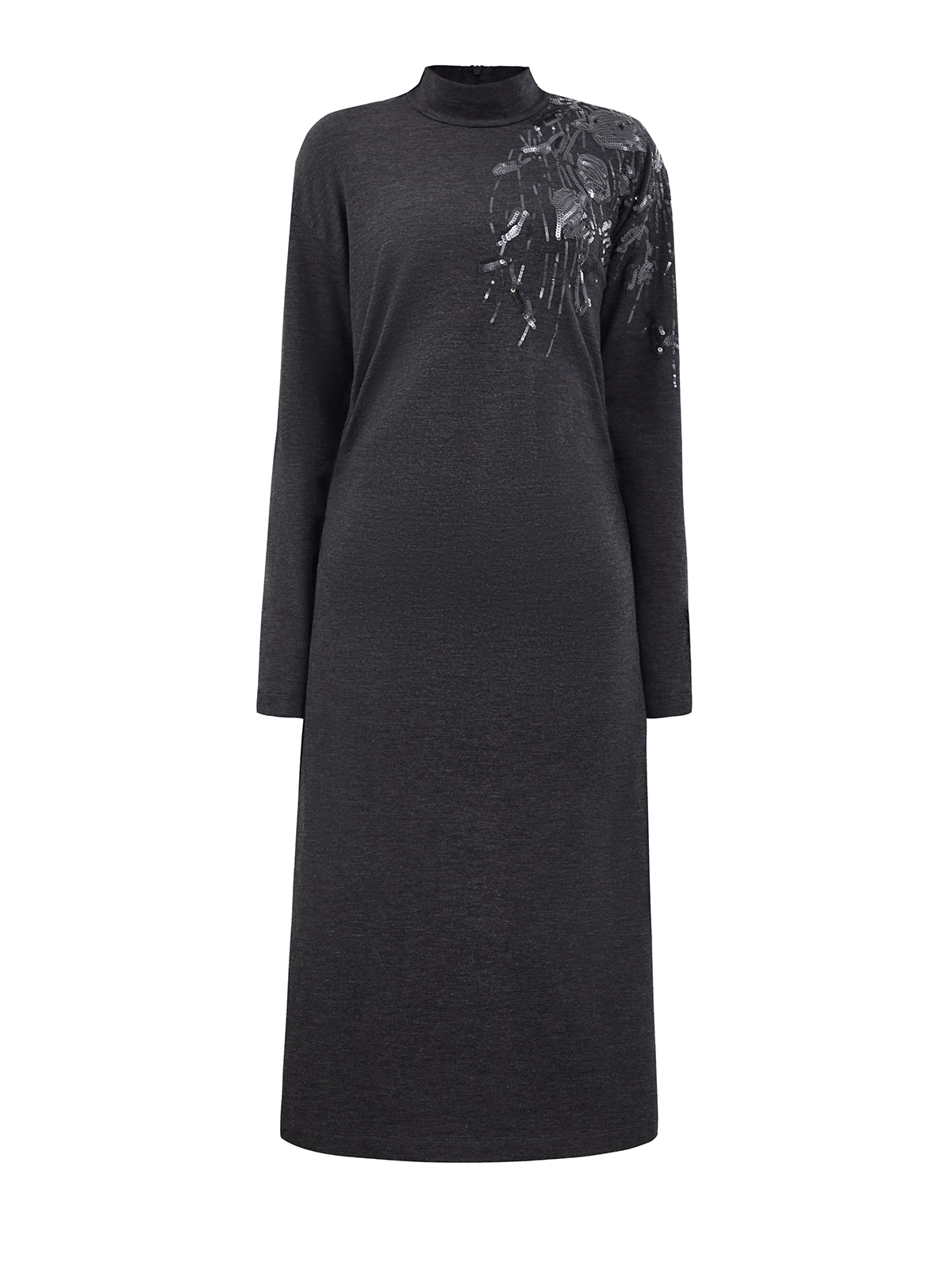 Платье из тонкой шерсти с вышитыми вручную пайетками Dazzling BRUNELLO CUCINELLI, цвет серый, размер 44