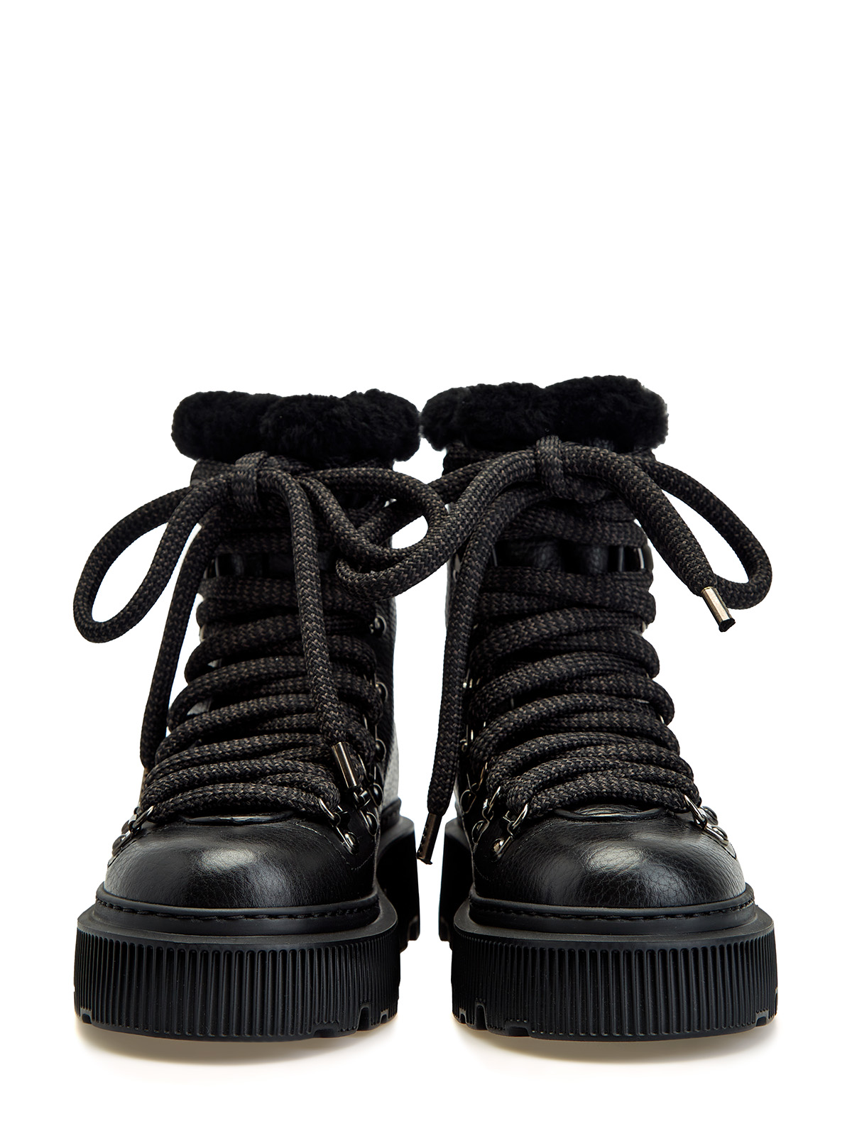 Ботинки из крупнозернистой кожи с меховой отделкой и шнуровкой SANTONI, цвет черный, размер 36;36.5;37;37.5;38;38.5;39;39.5;40 - фото 5