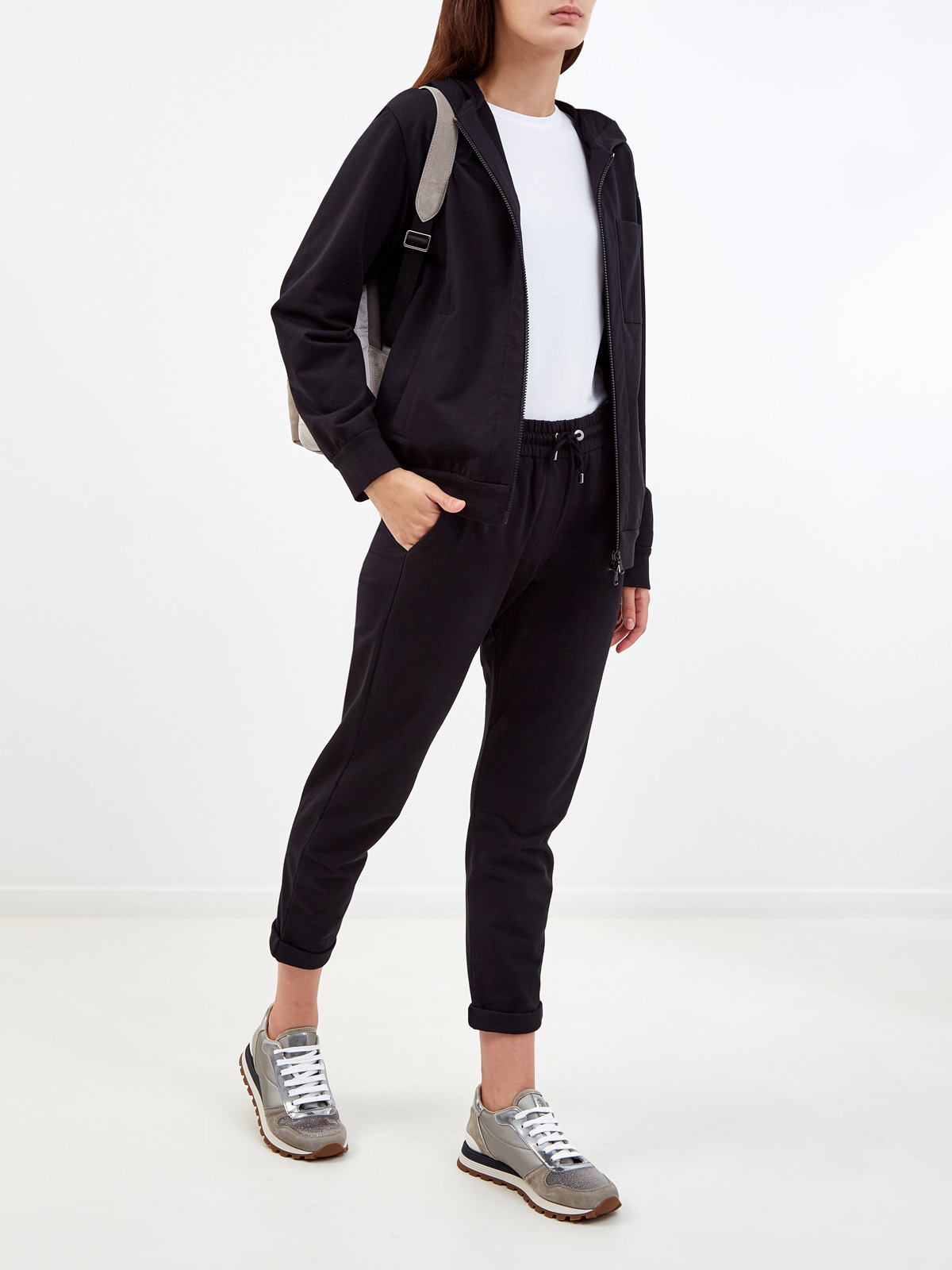 Джоггеры из хлопкового футера с мерцающей деталью Черный, фото 2