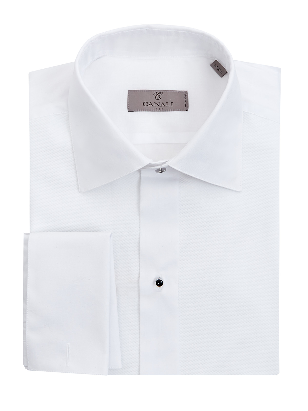 Классическая рубашка под запонки с фактурным узором в тон CANALI, цвет белый, размер 48;50;52;52;54 - фото 1