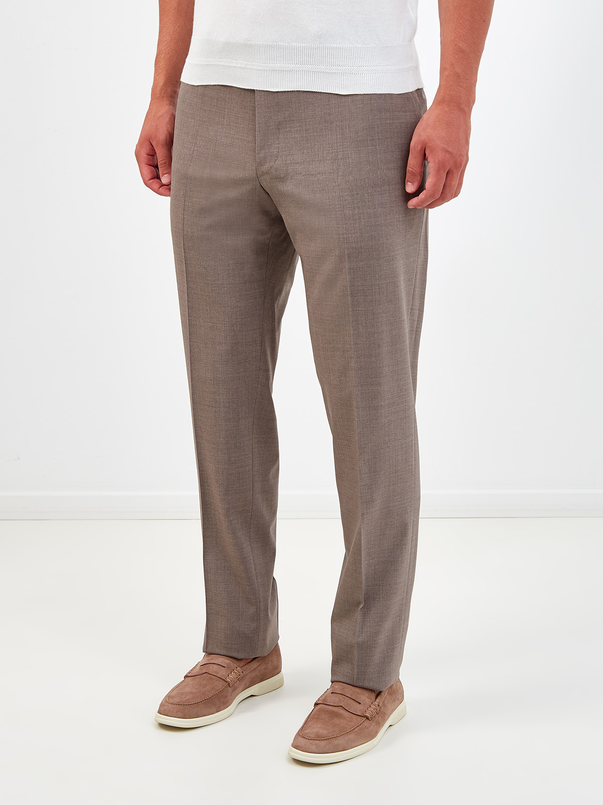 Прямые брюки из костюмной шерсти со стрелками CANALI, цвет бежевый, размер 48;50;52;54;56 - фото 3