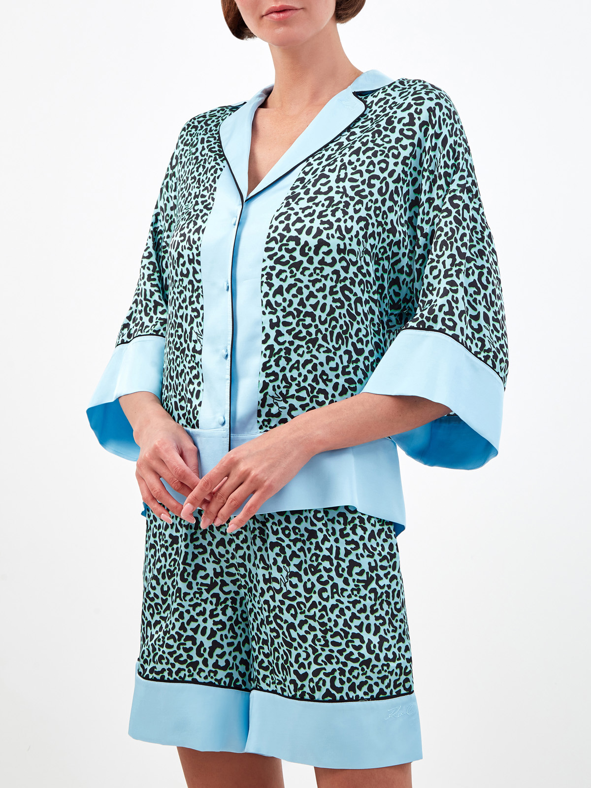 Блуза в пижамном стиле с анималистичным паттерном KARL LAGERFELD, цвет голубой, размер XS;M;L;S - фото 3