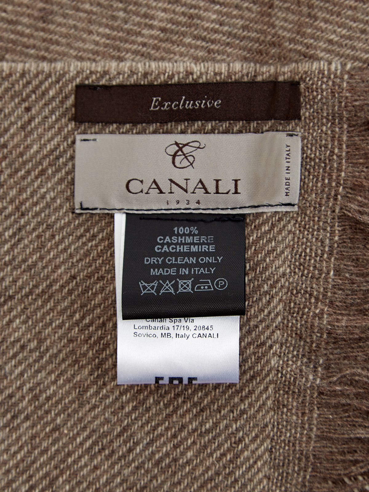 Шарф из кашемировой пряжи с вышитым логотипом CANALI, цвет коричневый, размер 41.5;44;45 - фото 3