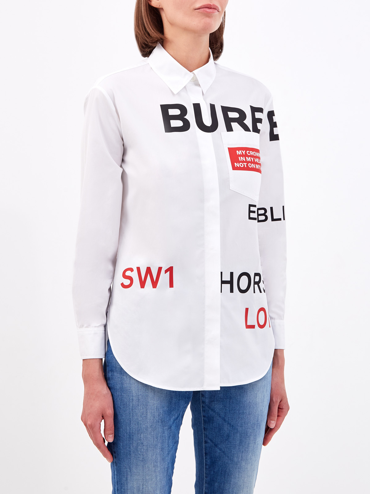 Рубашка Horseferry из хлопкового поплина с принтом BURBERRY, цвет белый, размер XS - фото 3