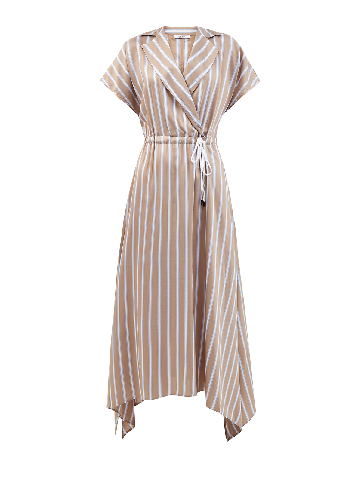 Платье из шелкового сатина в полоску с поясом на кулиске PESERICO, цвет бежевый, размер 42;46;48;50 - фото 1