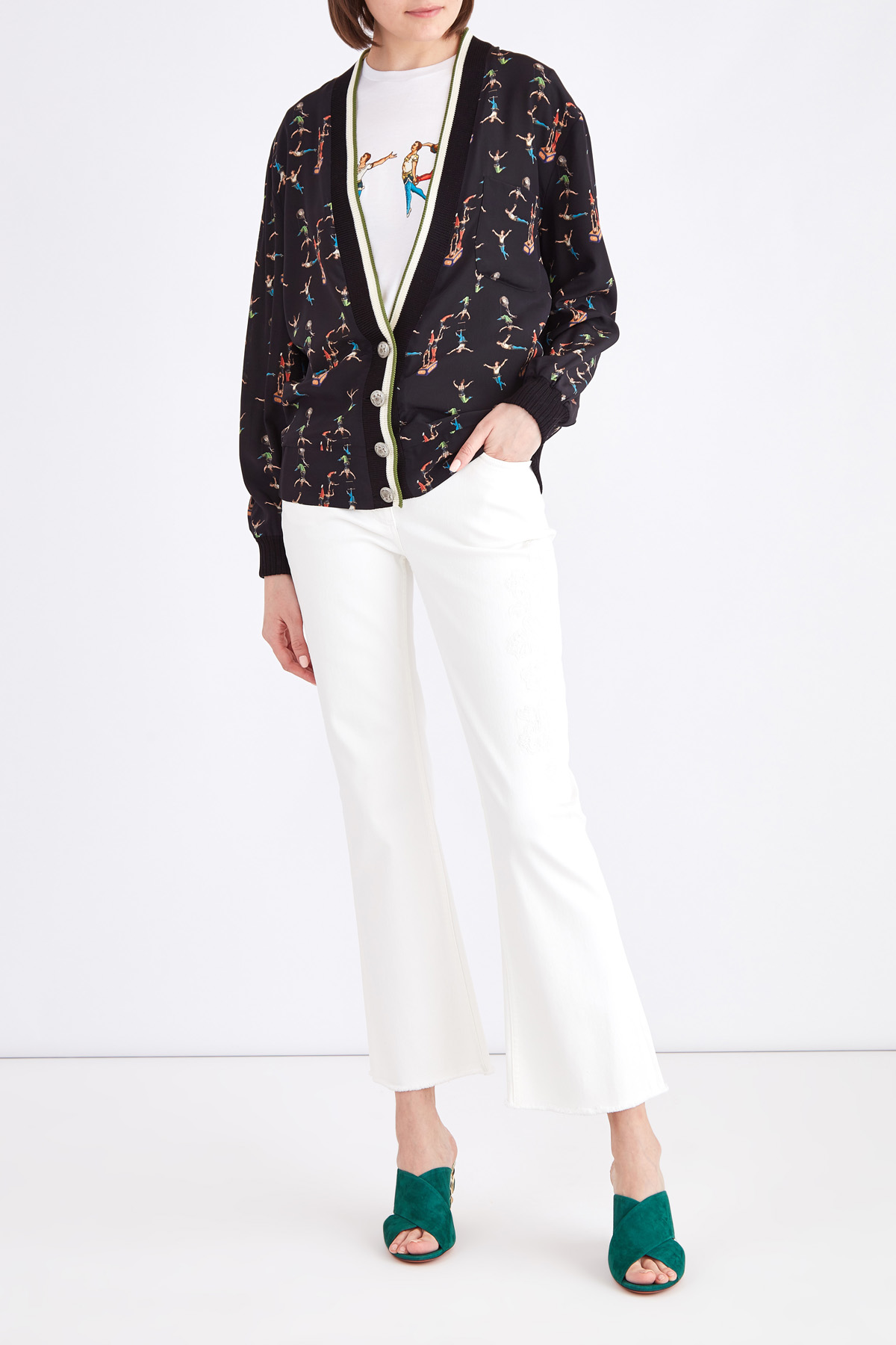 Сабо из бархатистой замши с инкрустированным каблуком