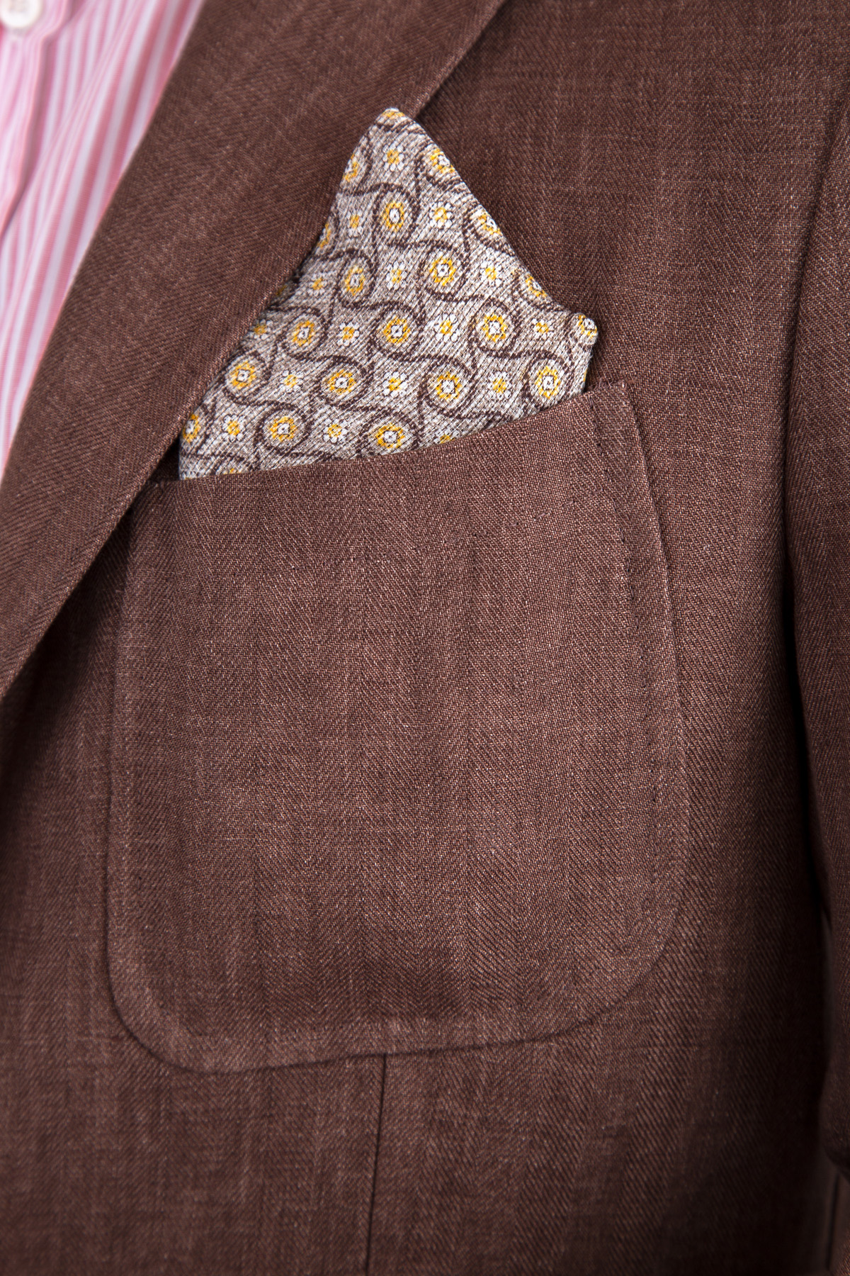 Мужской платок-паше из хлопка и льна с геометрическим орнаментом BRUNELLO CUCINELLI, цвет бежевый, размер 41 - фото 2