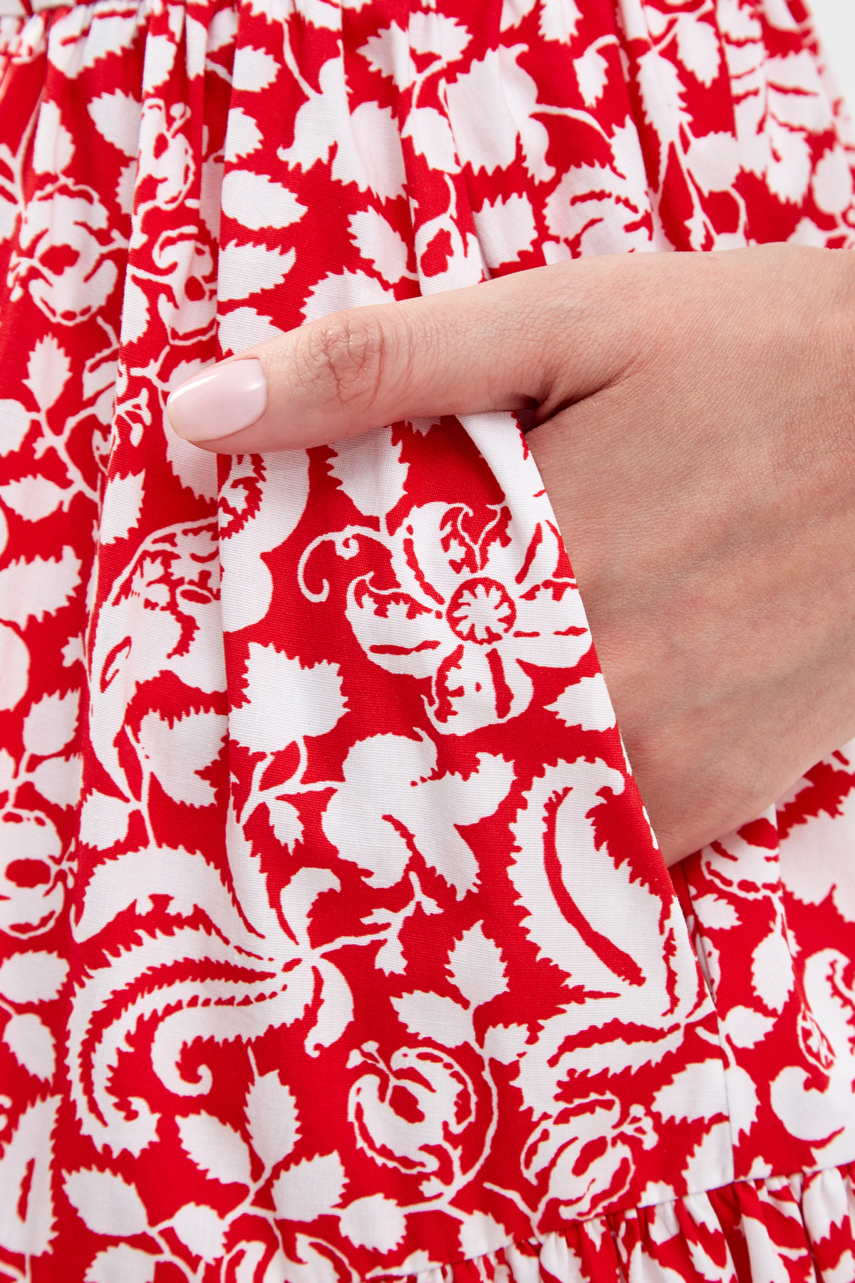 Хлопковая юбка-миди с многоярусным подолом и флористическим паттерном ALEXANDER TEREKHOV, цвет красный, размер 42 - фото 6