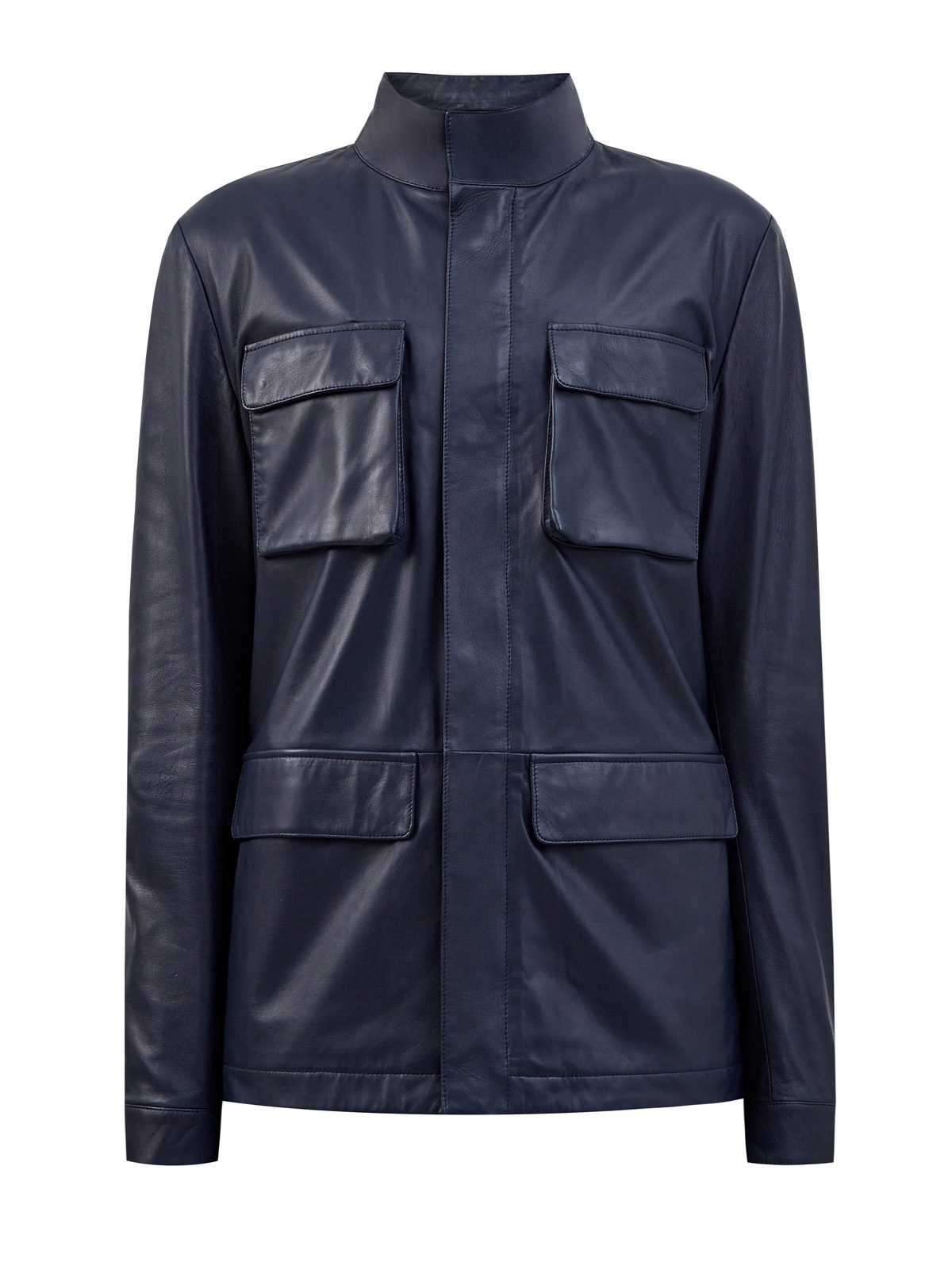 Куртка из гладкой телячьей кожи с накладными карманами MORESCHI, цвет синий, размер 50;54;56;58;52