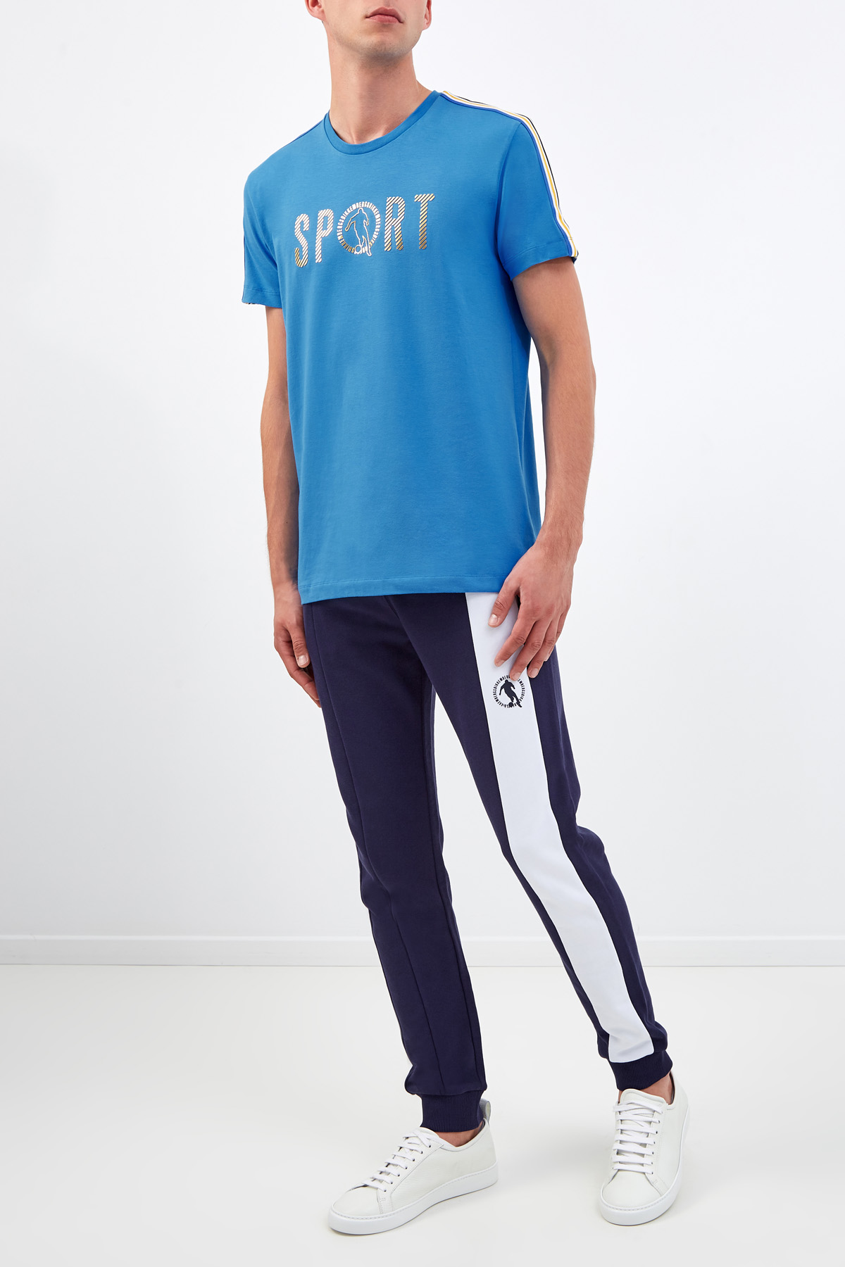 Хлопковая футболка из гладкого джерси с фактурной аппликацией Sport BIKKEMBERGS, цвет голубой, размер XL;2XL;M - фото 2