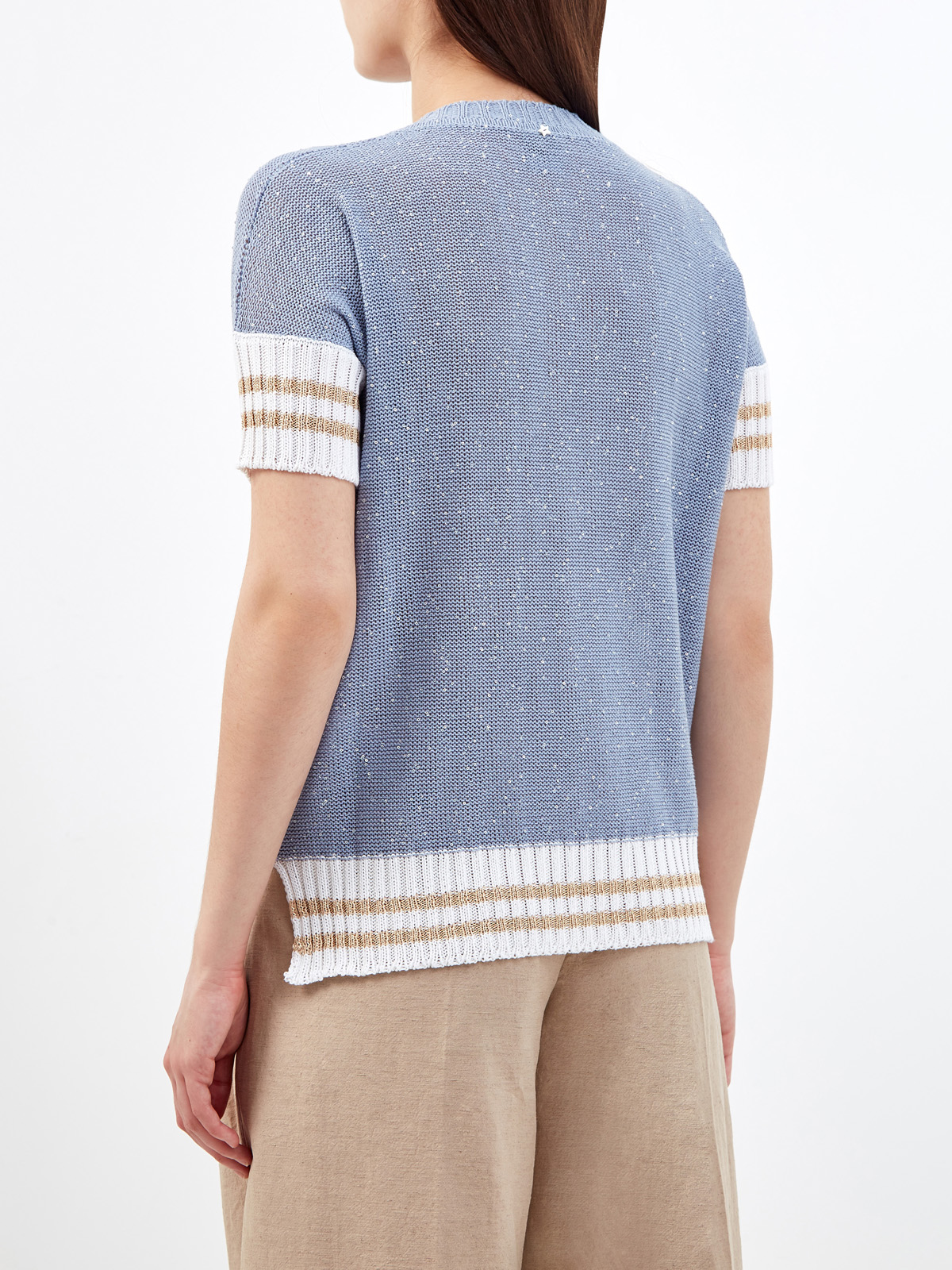 Пуловер из хлопковой пряжи с мерцающими пайетками LORENA ANTONIAZZI, цвет голубой, размер 44;46;40 - фото 4