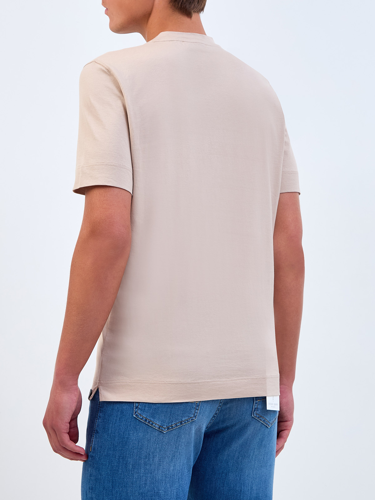 Хлопковая футболка из гладкого джерси с фирменной нашивкой GRAN SASSO, цвет бежевый, размер 48;50;52;54;56;58;60 - фото 4