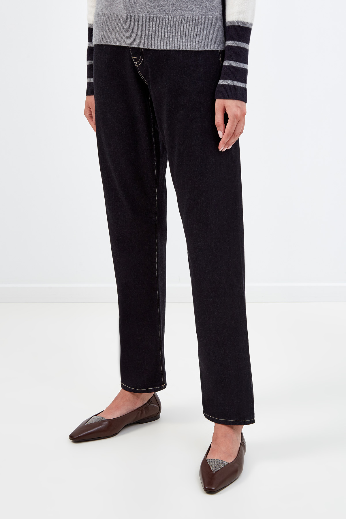 Прямые джинсы из денима-stretch с фурнитурой в виде звезд LORENA ANTONIAZZI, цвет черный, размер 38;36;40;42 - фото 3