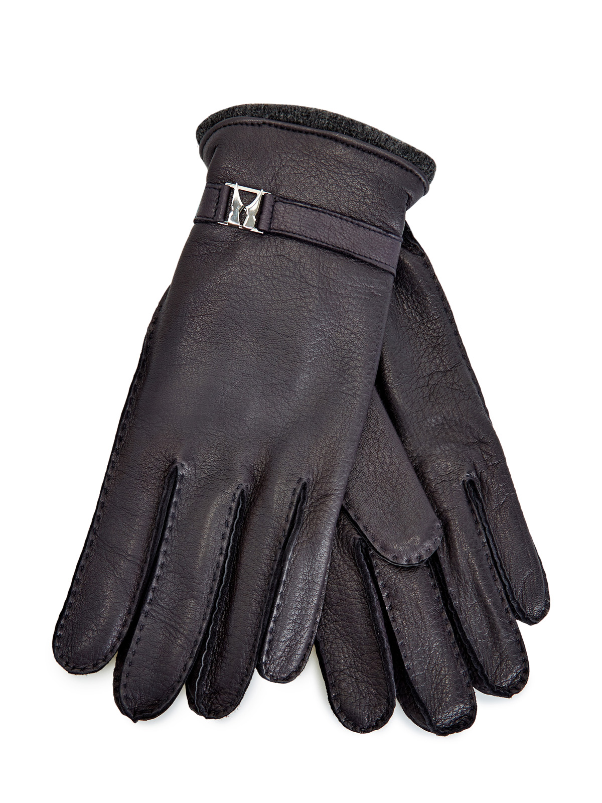 Кожаные перчатки с подкладкой из кашемира и литым логотипом MORESCHI, цвет черный, размер S;M;L