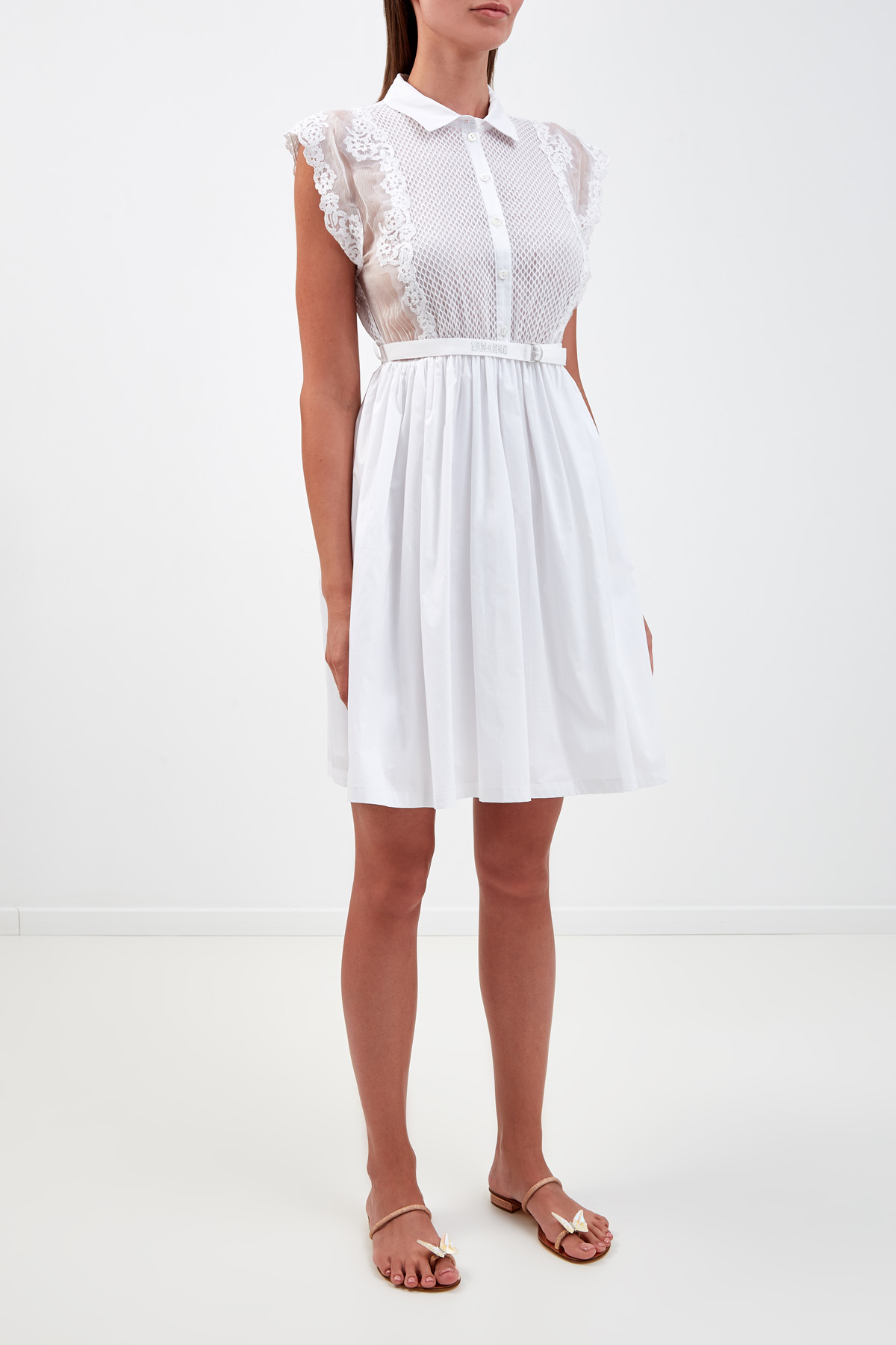 Хлопковое платье с заложенными складками и кружевной отделкой ERMANNO ERMANNO SCERVINO, цвет белый, размер 40;44;42 - фото 3