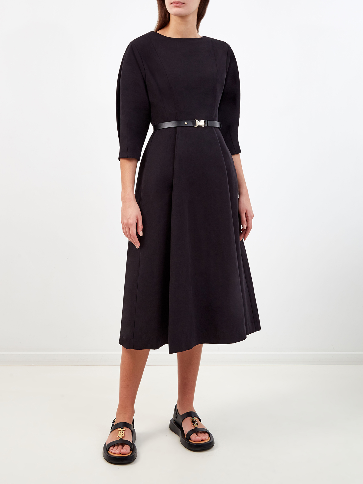 Платье-миди из плотного хлопка и льна с объемным подолом GENTRYPORTOFINO, цвет черный, размер 42;44;40 - фото 2