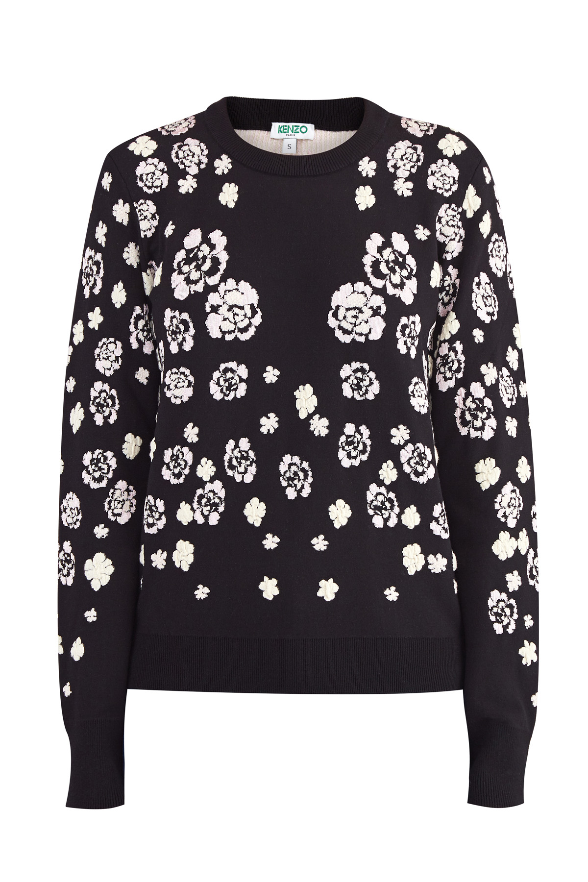 

Джемпер из трикотажа с контрастным жаккардовым цветочным узором, Черно-белый, Джемпер из трикотажа с контрастным жаккардовым цветочным узором