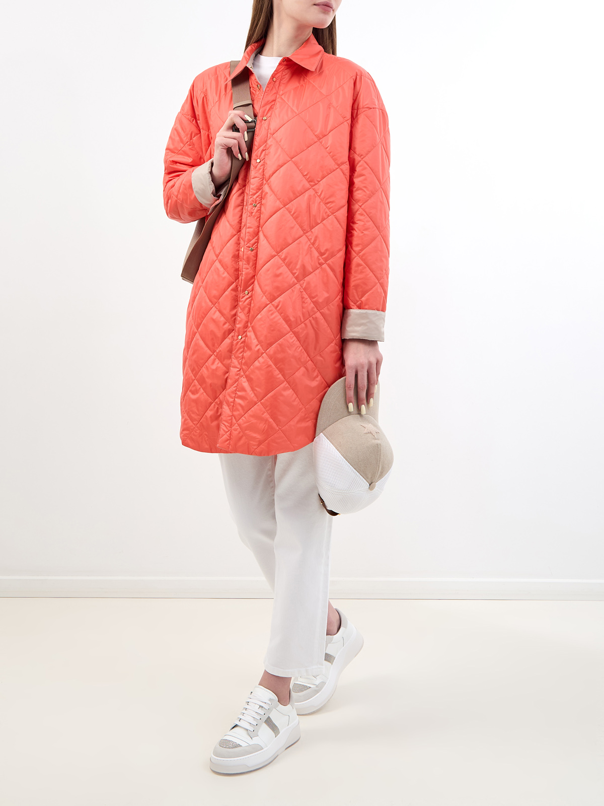 Двусторонняя куртка удлиненного кроя из влагозащитного нейлона LORENA ANTONIAZZI, цвет оранжевый, размер 42;44;46;40 - фото 2