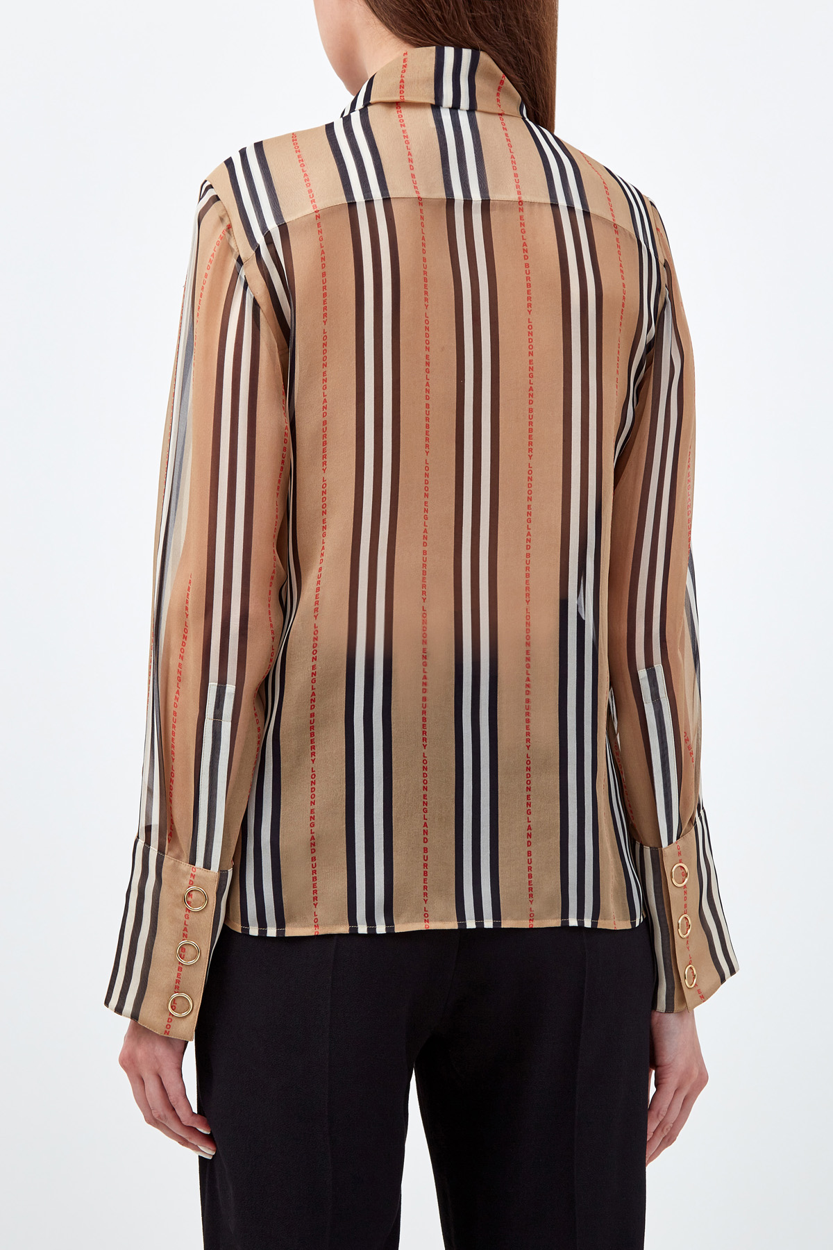 Блуза из шелка с воротом-жабо BURBERRY, цвет мульти, размер 44;42 - фото 4