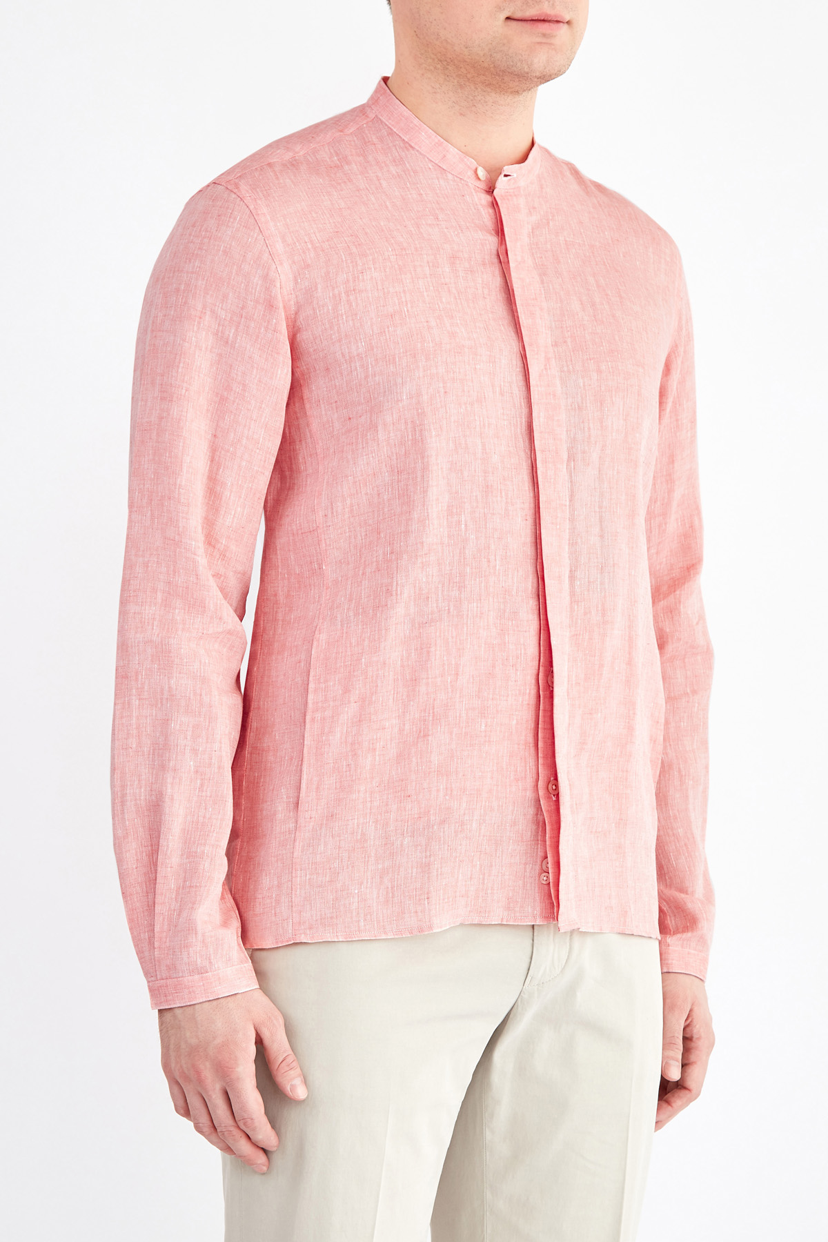 Льняная рубашка с воротником-стойкой и узкими манжетами CANALI, цвет оранжевый, размер 52;54 - фото 3