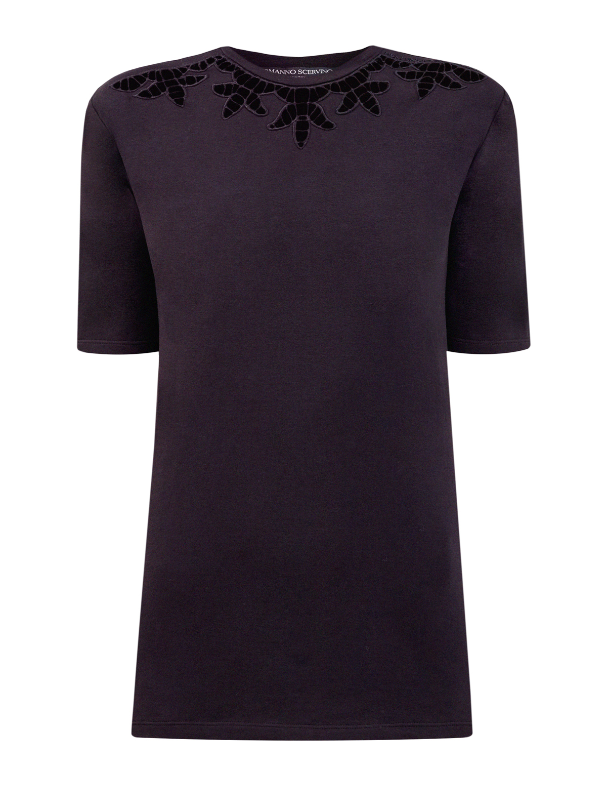 Однотонная футболка приталенного кроя с вышивкой ERMANNO SCERVINO, цвет черный, размер 44;46;42 - фото 1