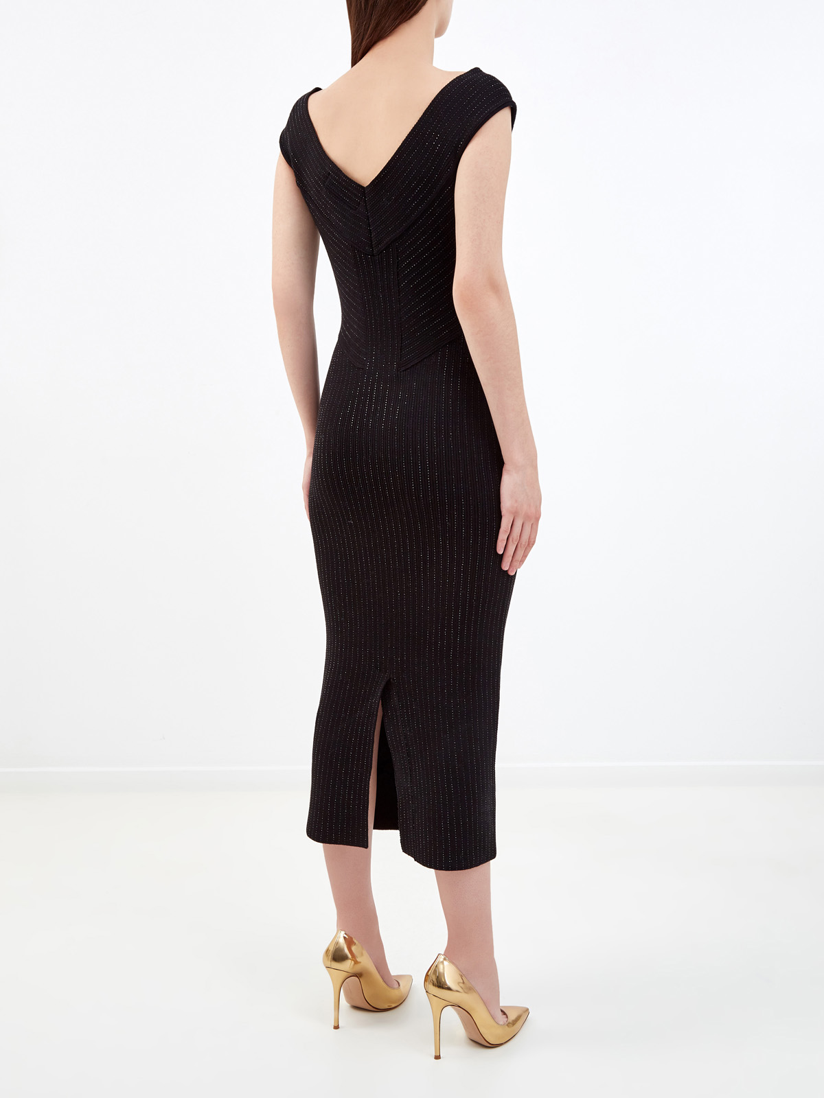 Платье-футляр из плотной пряжи с микро-кристаллами ERMANNO SCERVINO, цвет черный, размер 44 - фото 4