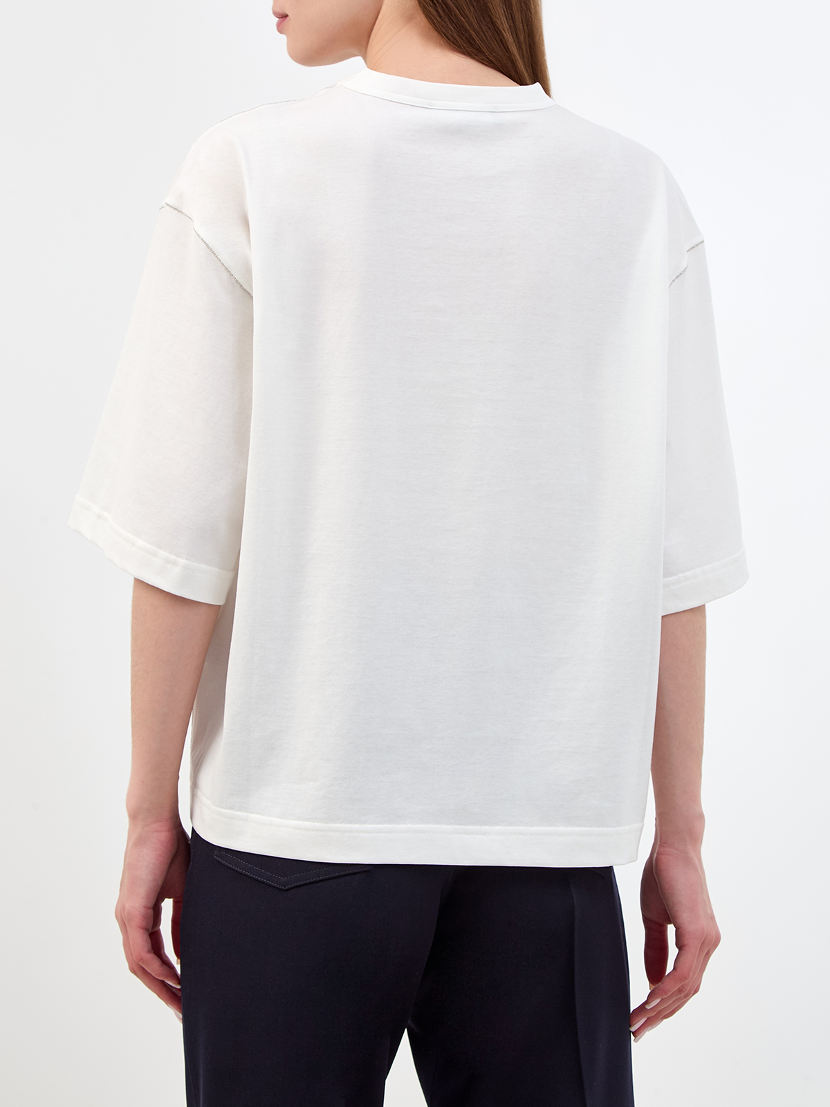 Хлопковая футболка-oversize с ювелирной цепочкой и рукавами ¾ Белый, фото 4